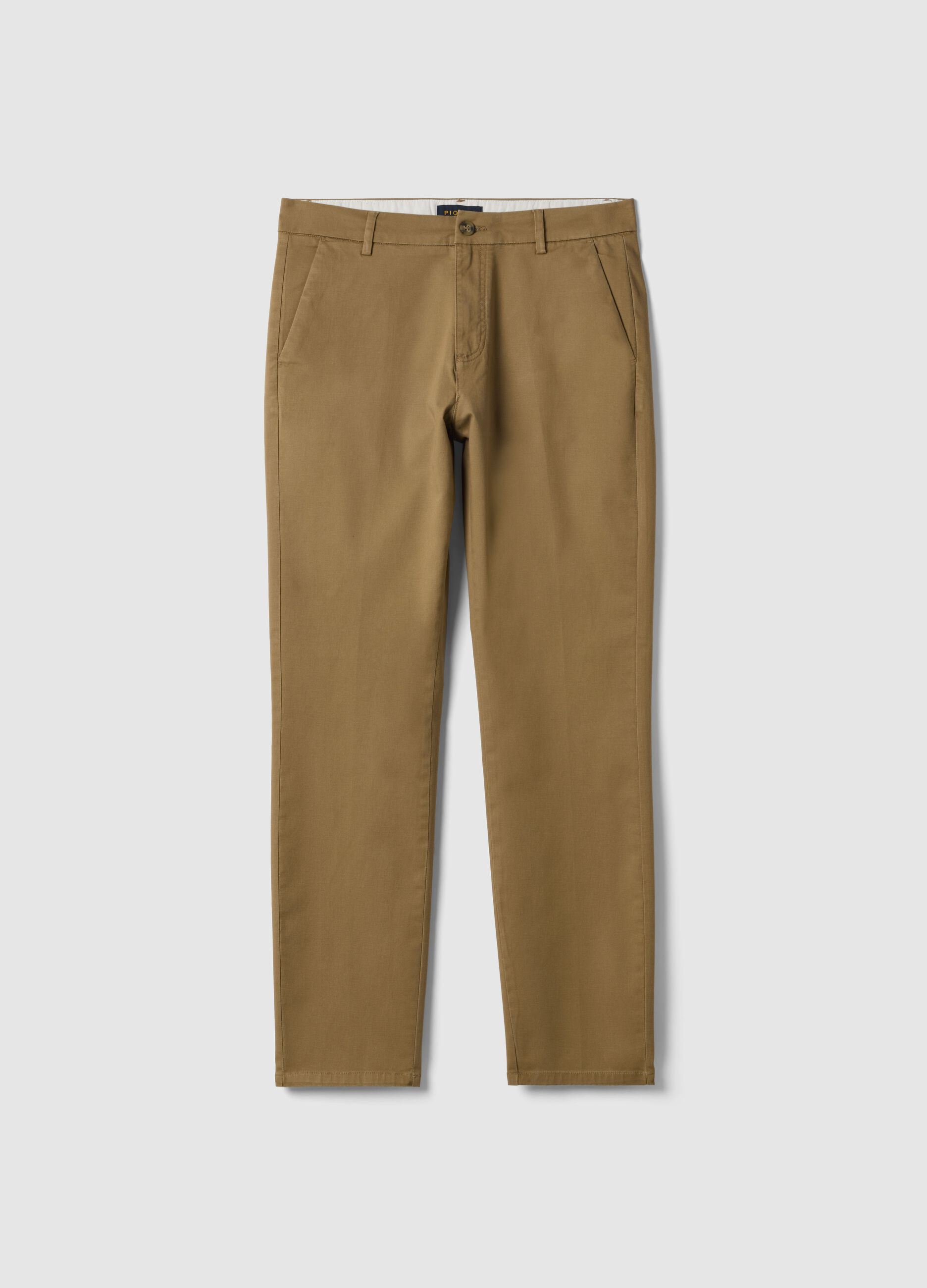 Brown slim fit stretch cotton chino trousers