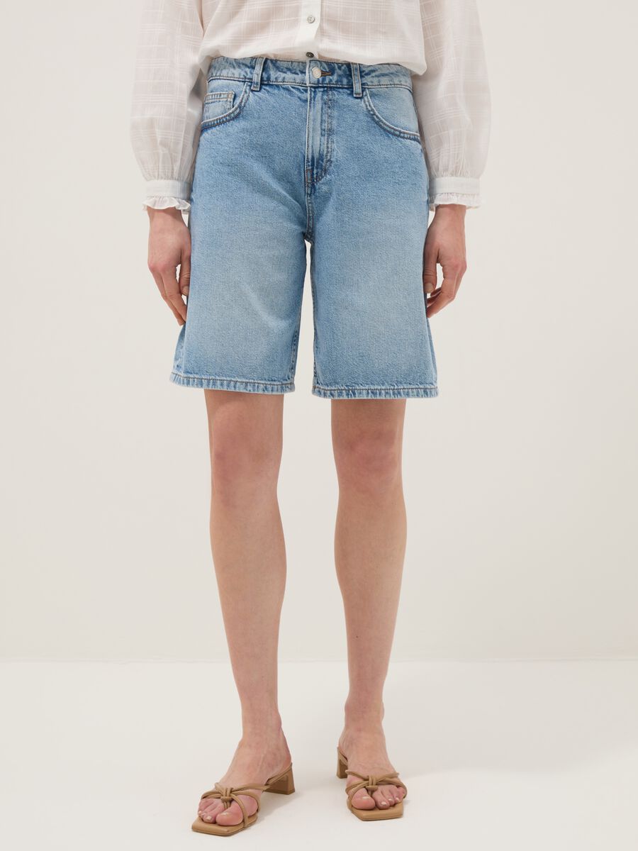 Pure cotton denim blue wide leg shorts_1