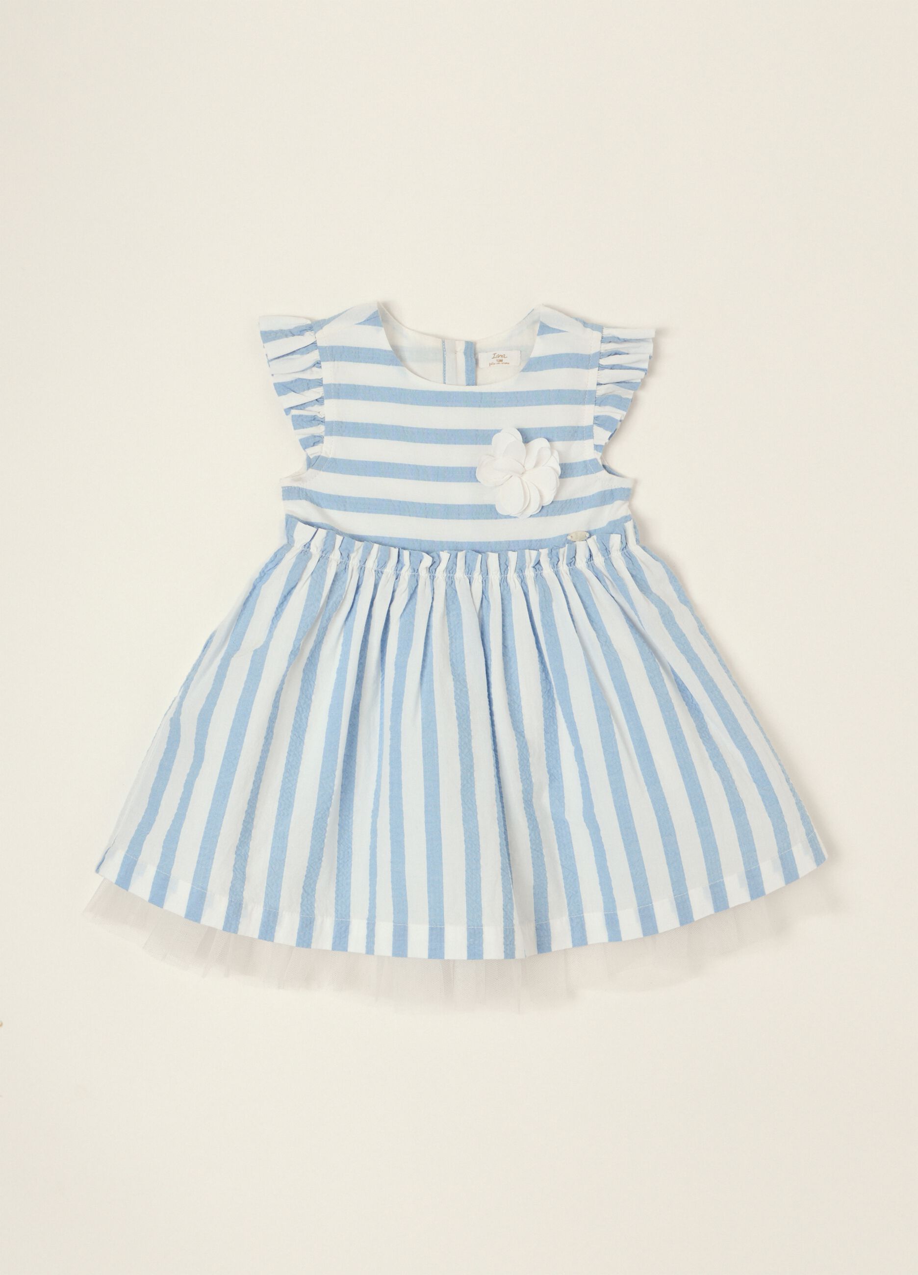 Sky blue striped pure cotton dress