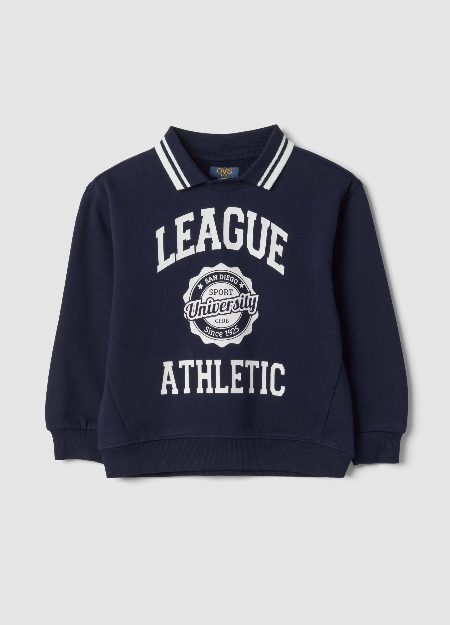 Felpa blu in puro cotone con stampa college