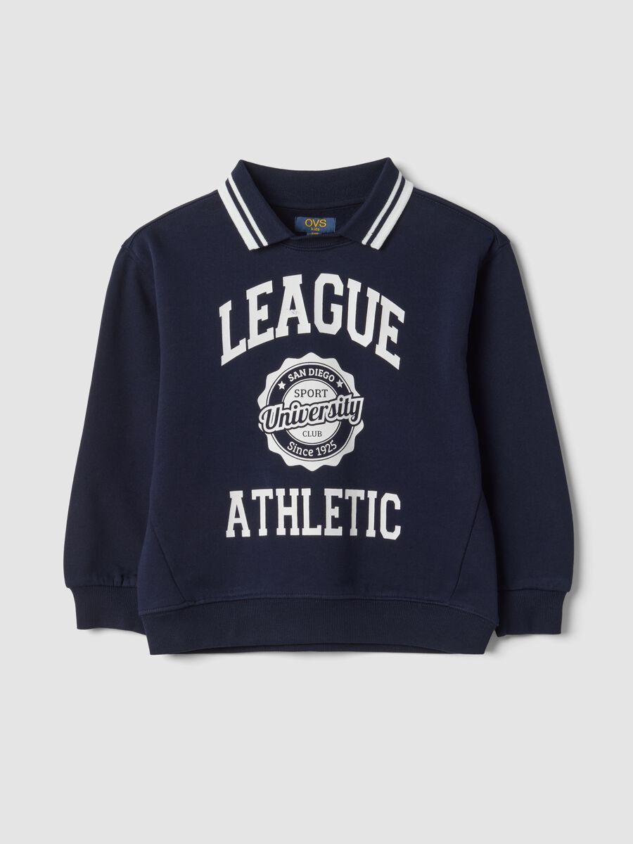 Felpa blu in puro cotone con stampa college_0
