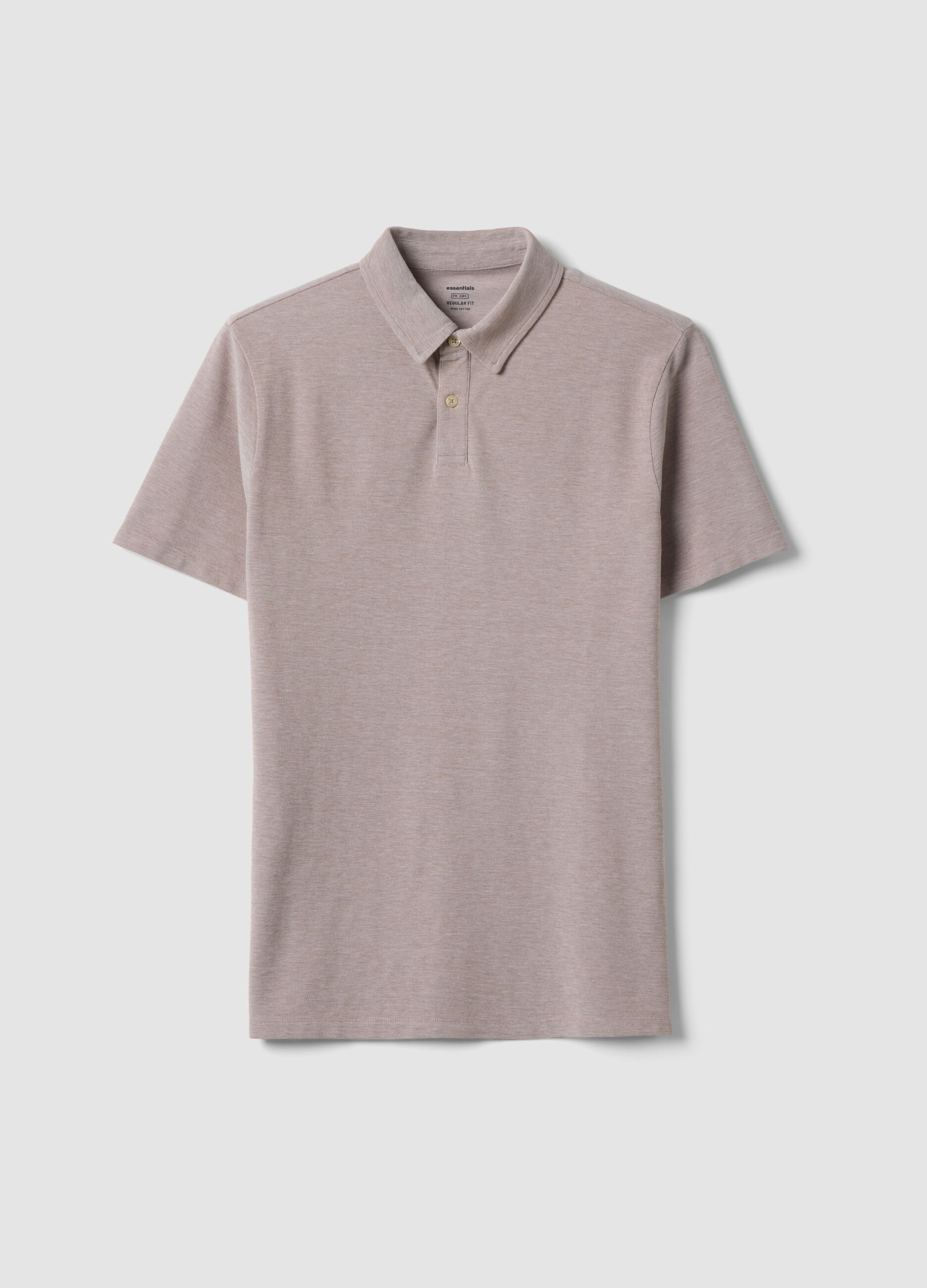 Beige pure cotton short-sleeved polo shirt