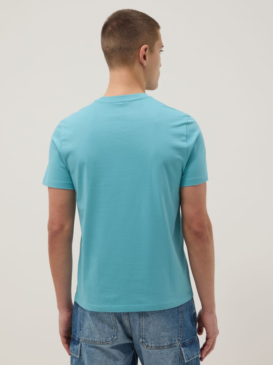Short-sleeved pure cotton blue regular fit T-shirt_3