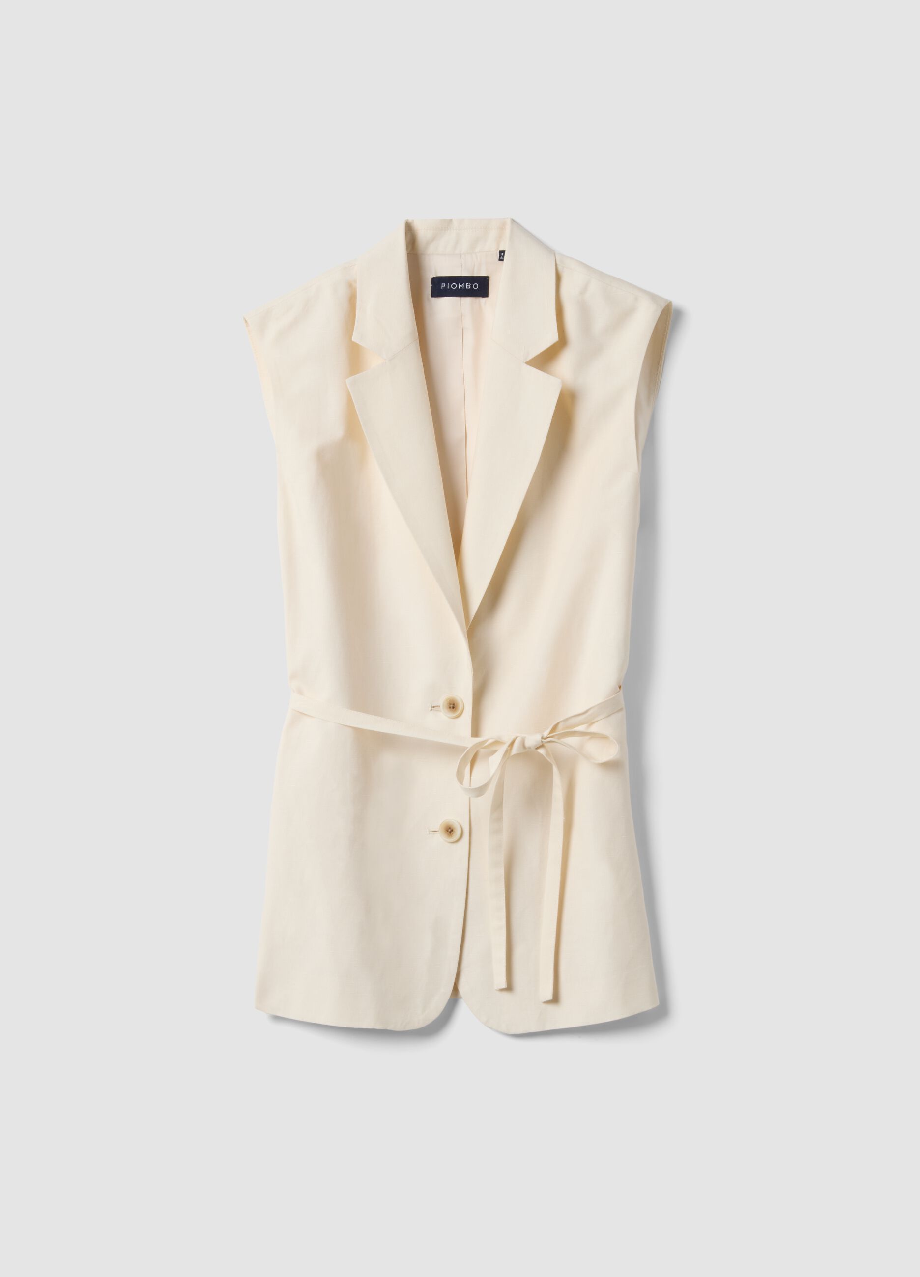 Gilet blanc regular en m&eacute;lange lyocell et lin avec ceinture