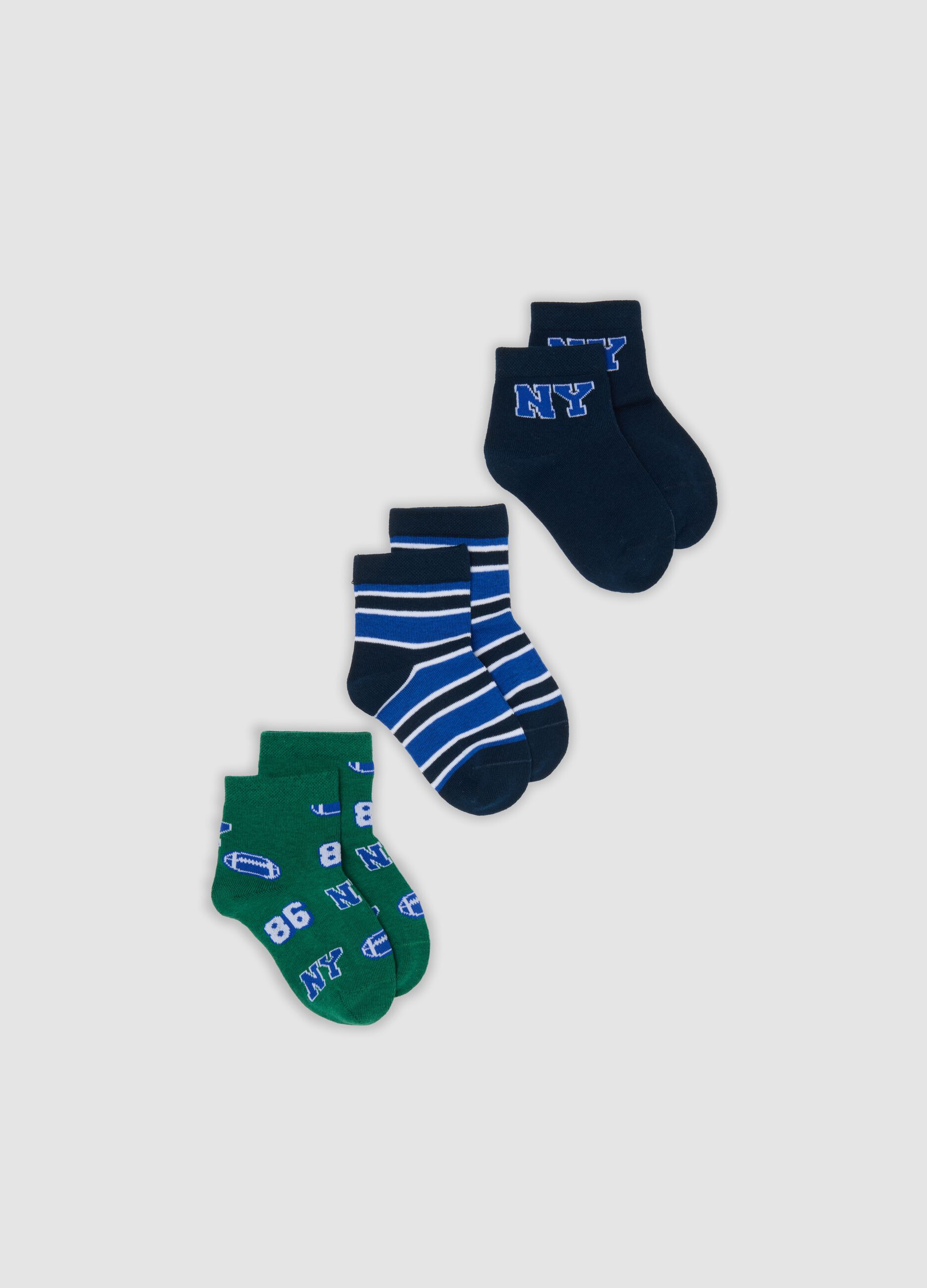 3-pack of multicolour short socks in stretch organic cotton for boys