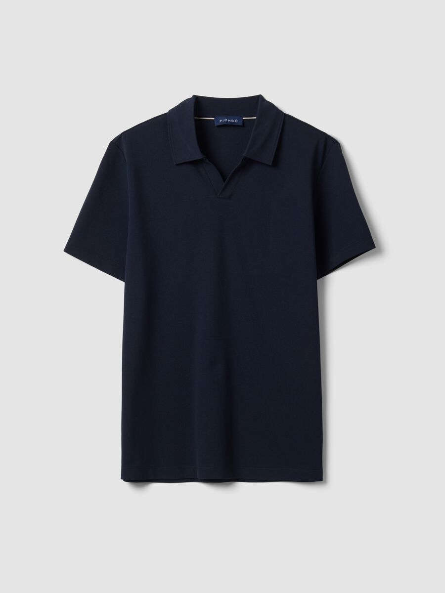 Navy 2-Way Stretch cotton polo shirt, regular fit_0