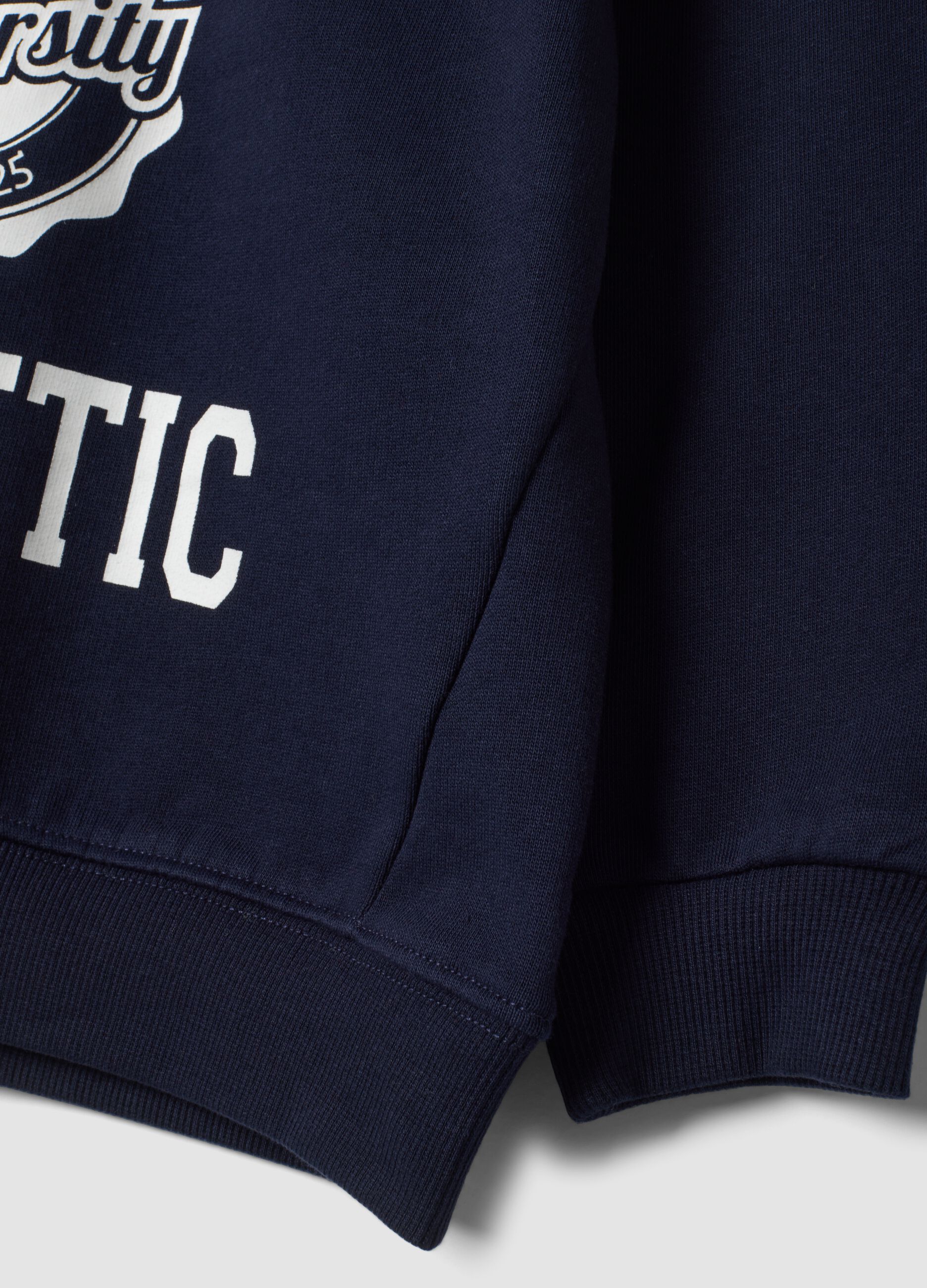 Felpa blu in puro cotone con stampa college