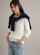 White pure cotton regular fit pullover with cable knit design_0