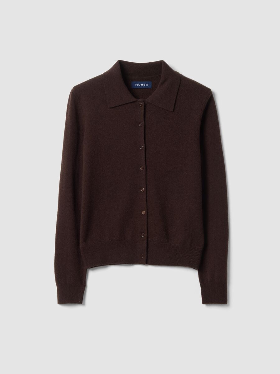 Brown pure wool cardigan with polo collar, regular fit_4
