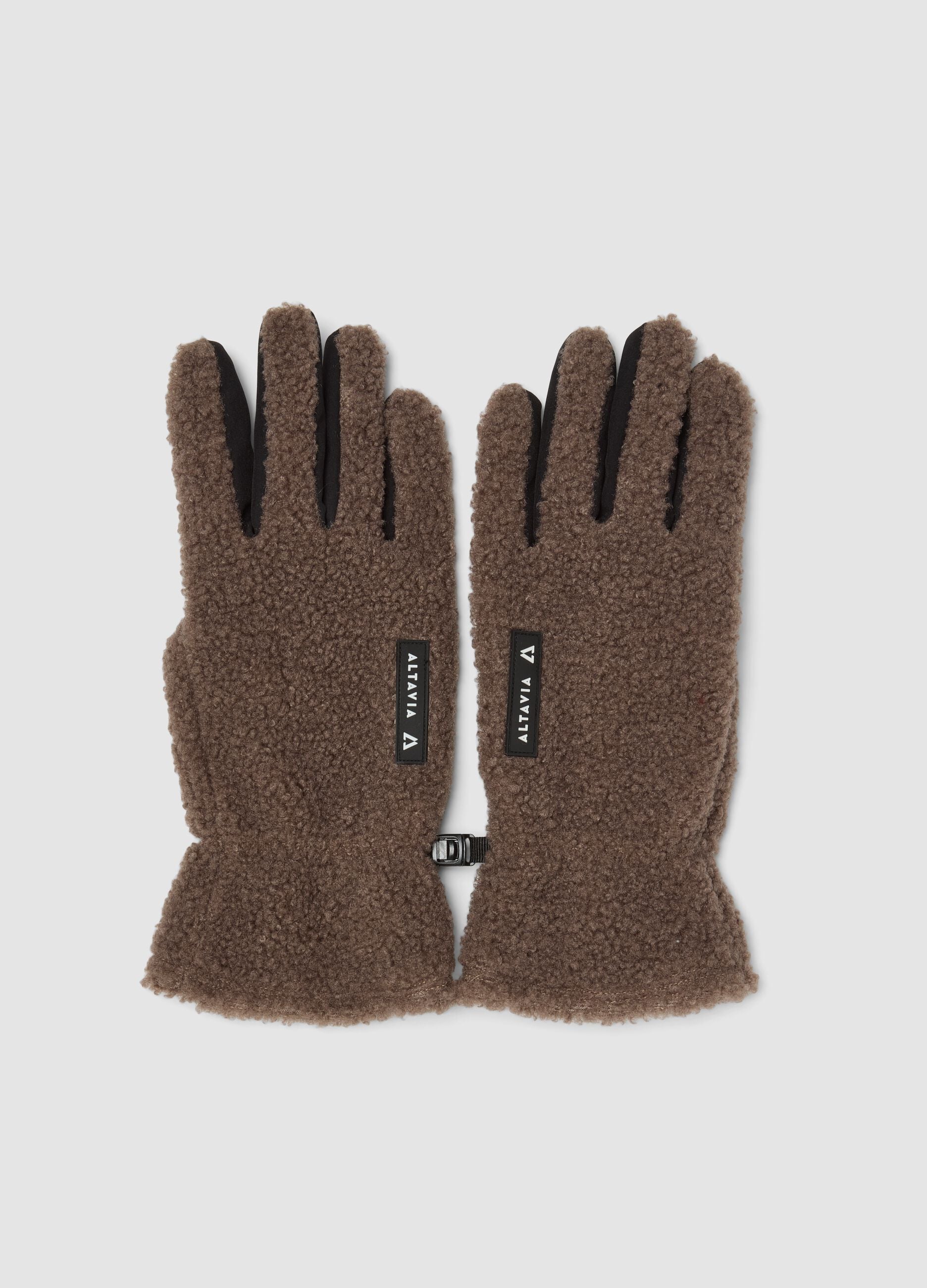 Brown stretch-fabric ski gloves with teddy-effect lining ALTAVIA WITH DEBORAH COMPAGNONI