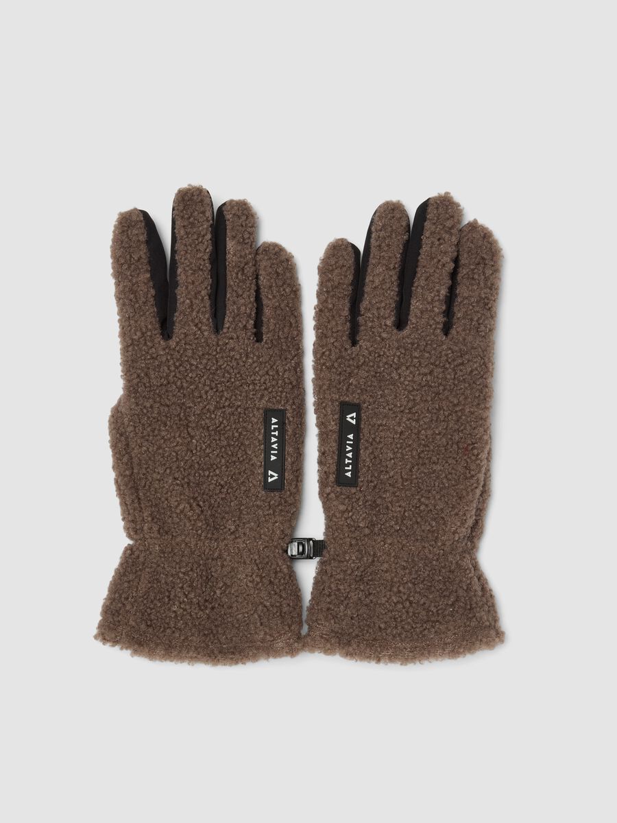 Brown stretch-fabric ski gloves with teddy-effect lining ALTAVIA WITH DEBORAH COMPAGNONI_0