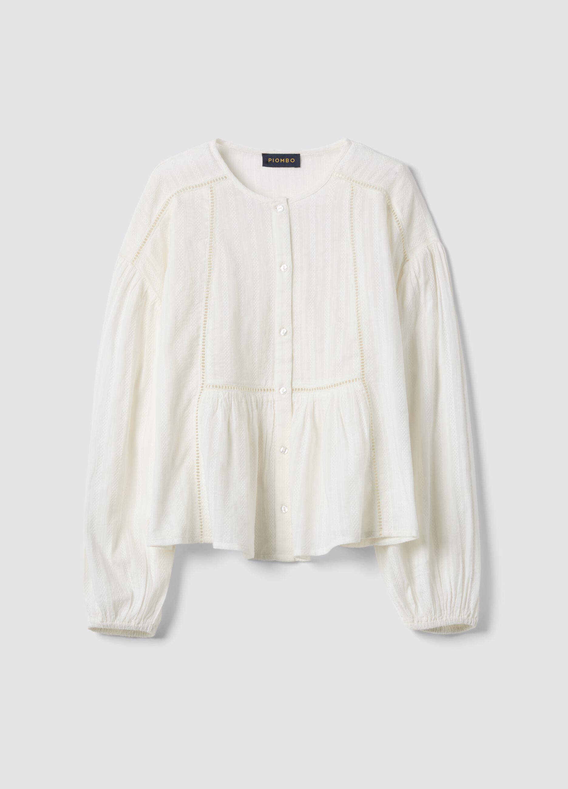 White pure cotton regular-fit shirt with broderie anglaise inserts