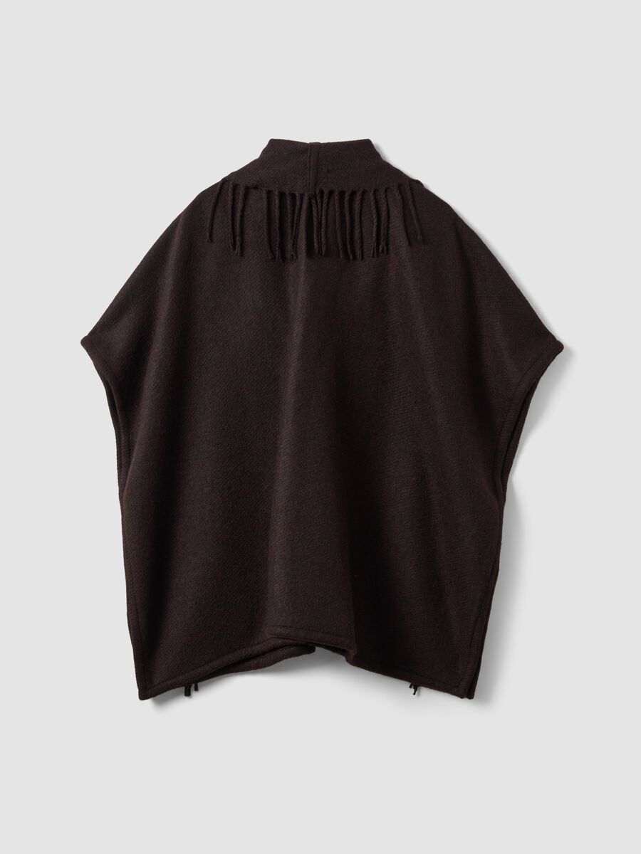 Brauner Wollmix-Poncho mit Fransen_2