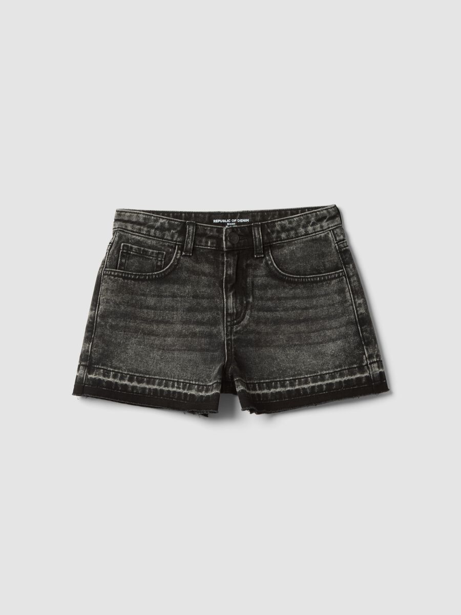 Shorts denim grigio in puro cotone da ragazza straight fit_0