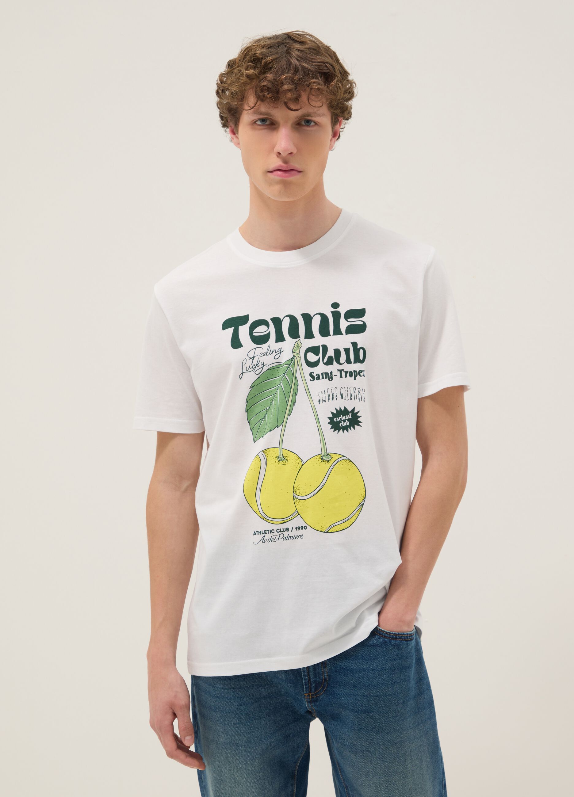 Wei&szlig;es T-Shirt aus reiner Baumwolle mit Print, Regular Fit