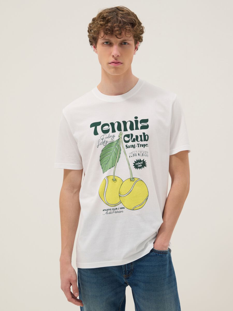 White graphic-print pure cotton T-shirt, regular fit_0