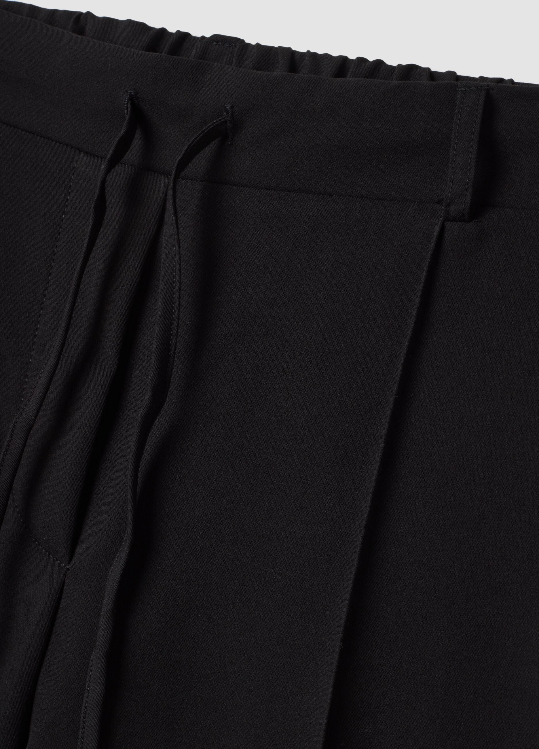 Black stretch viscose straight-fit trousers