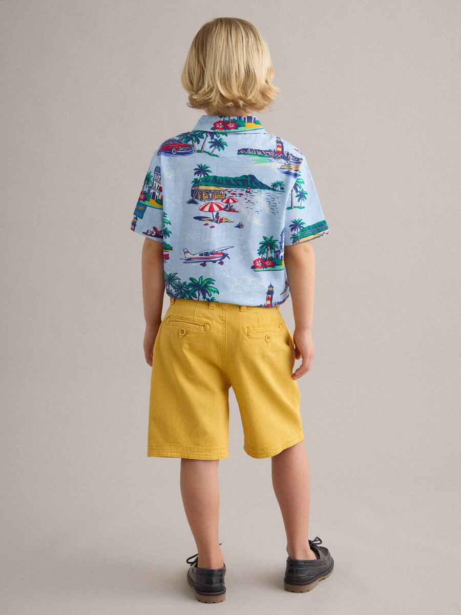 Boys' yellow cargo baggy shorts in stretch cotton_1