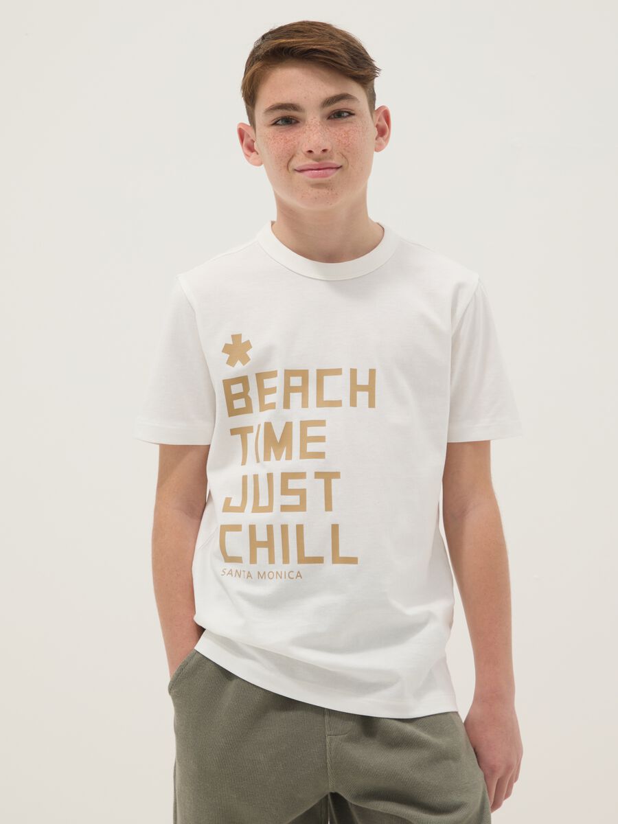 Boys' regular fit pure cotton white T-shirt with writing_0