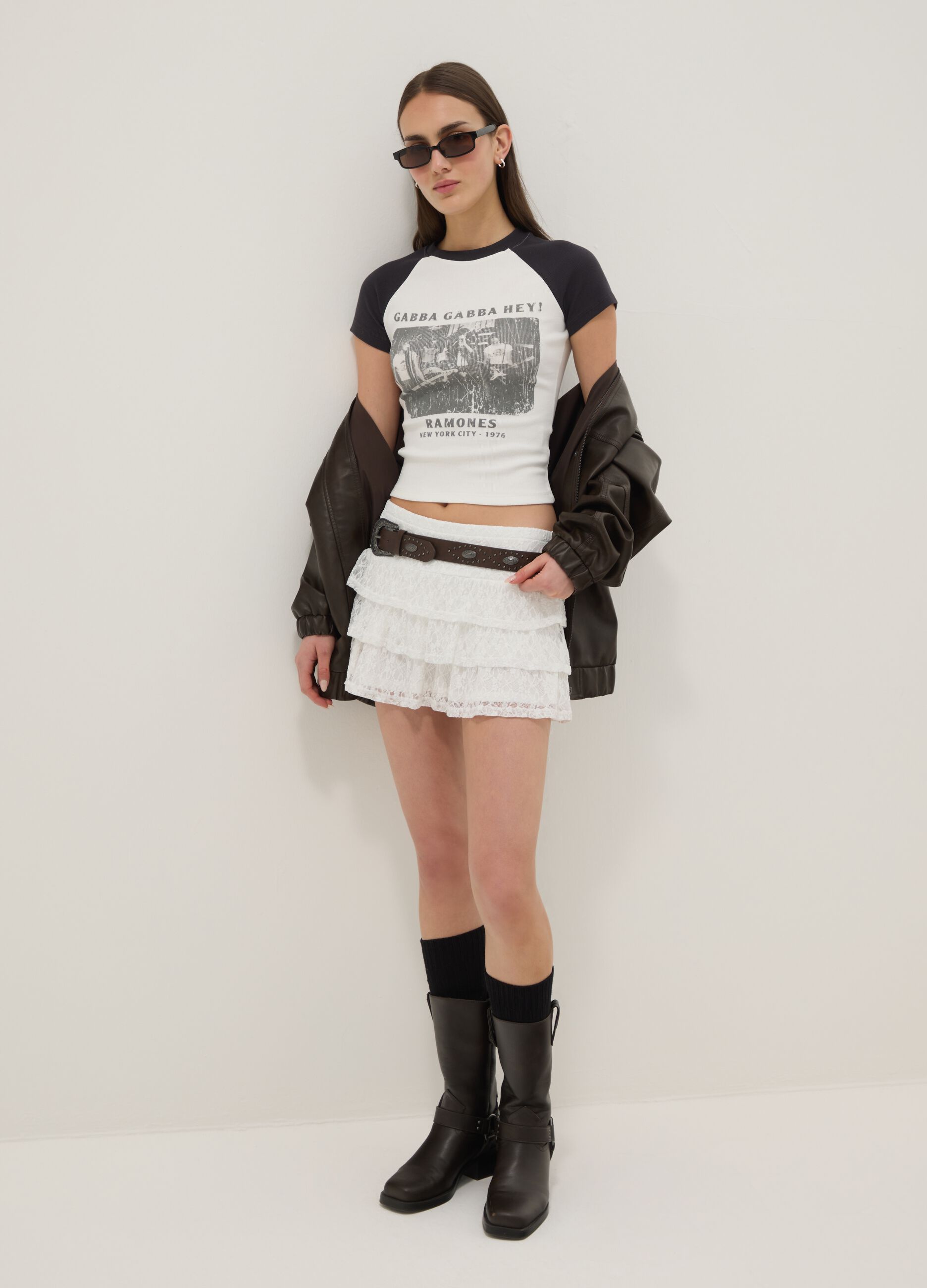 Mehrfarbiges, tailliertes Stretch-Baumwoll-T-Shirt