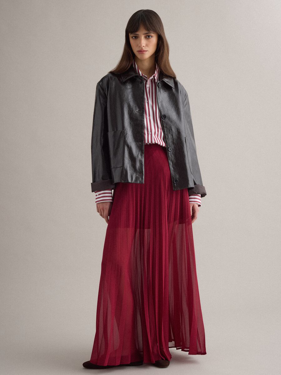 Regular fit red pleated long skirt_0