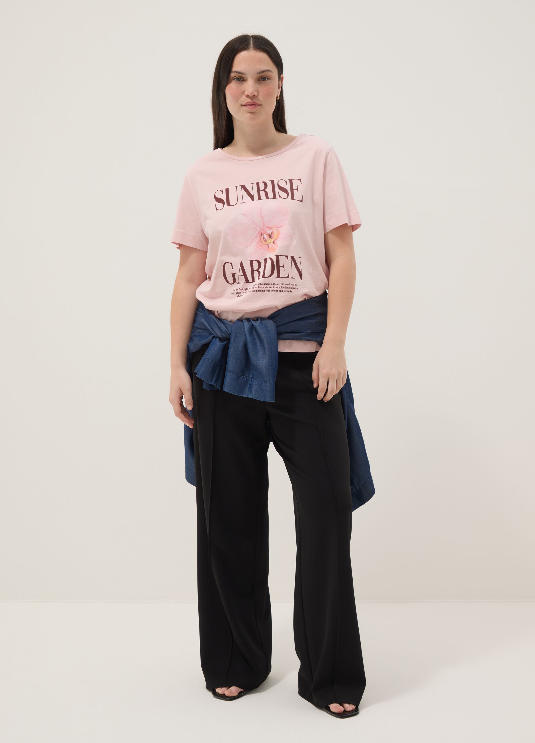 Pink pure cotton T-shirt with print, regular fit
