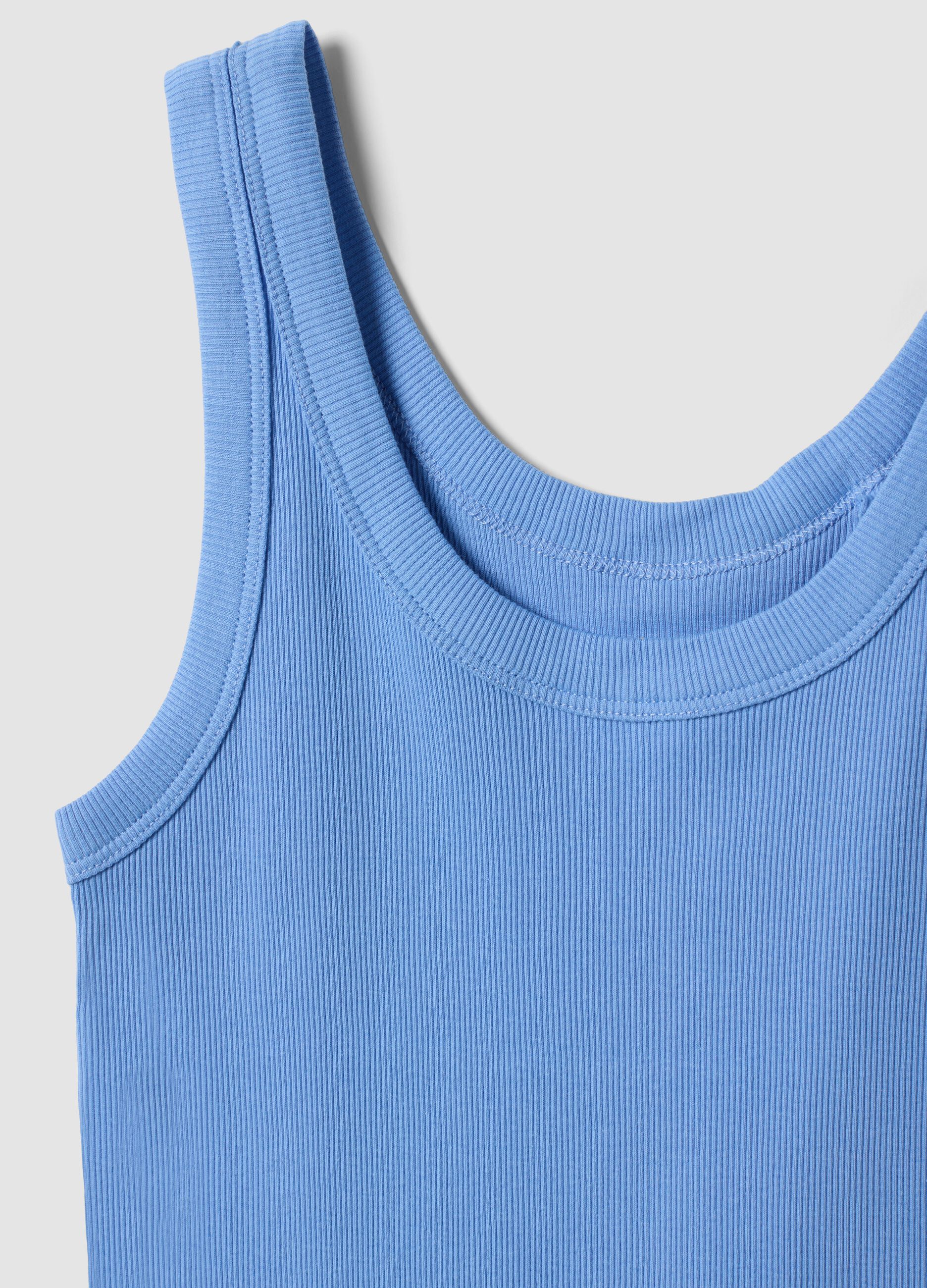 Light blue pure cotton ribbed regular-fit tank top