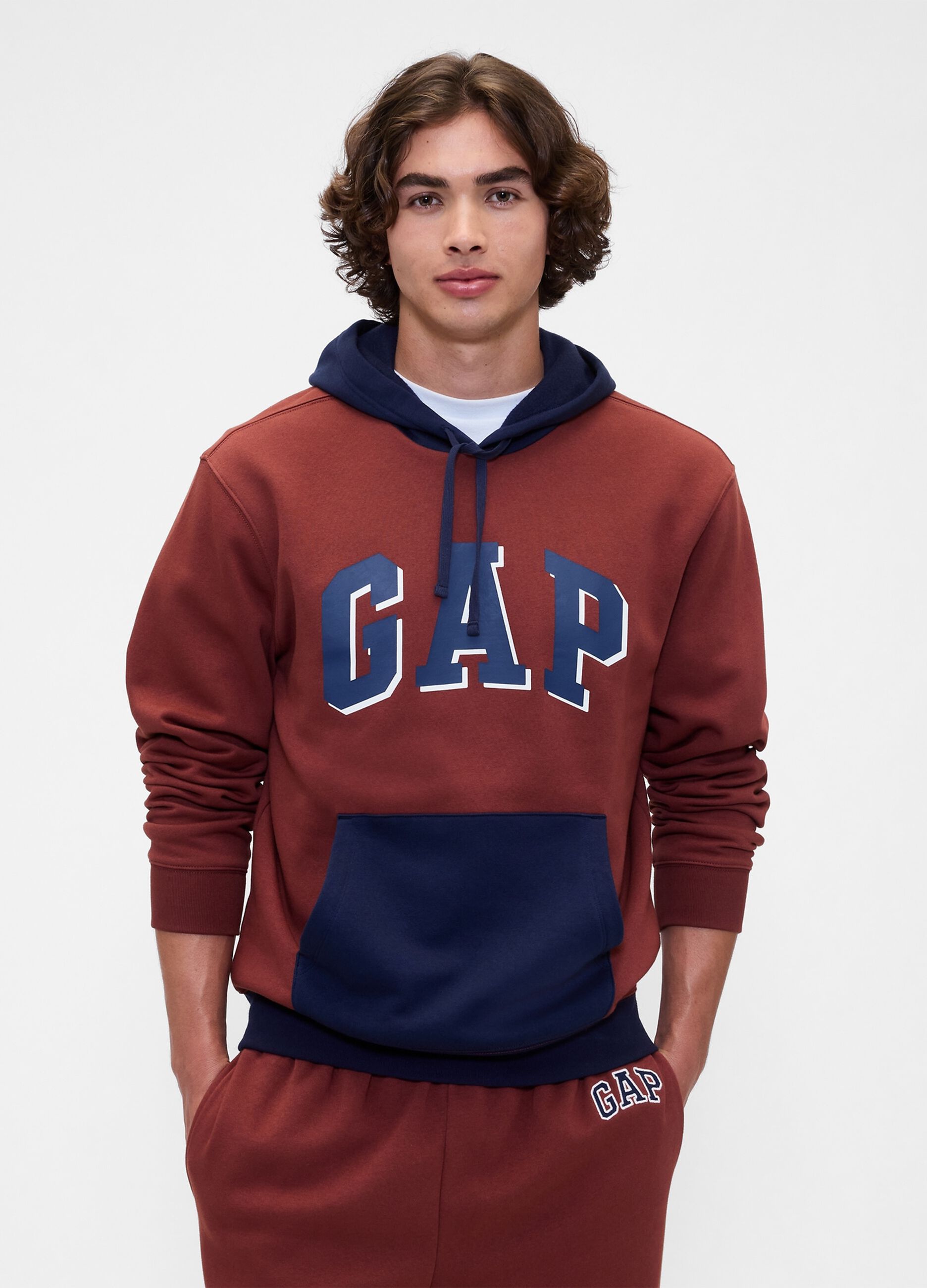 Red hooded cotton blend sweatshirt