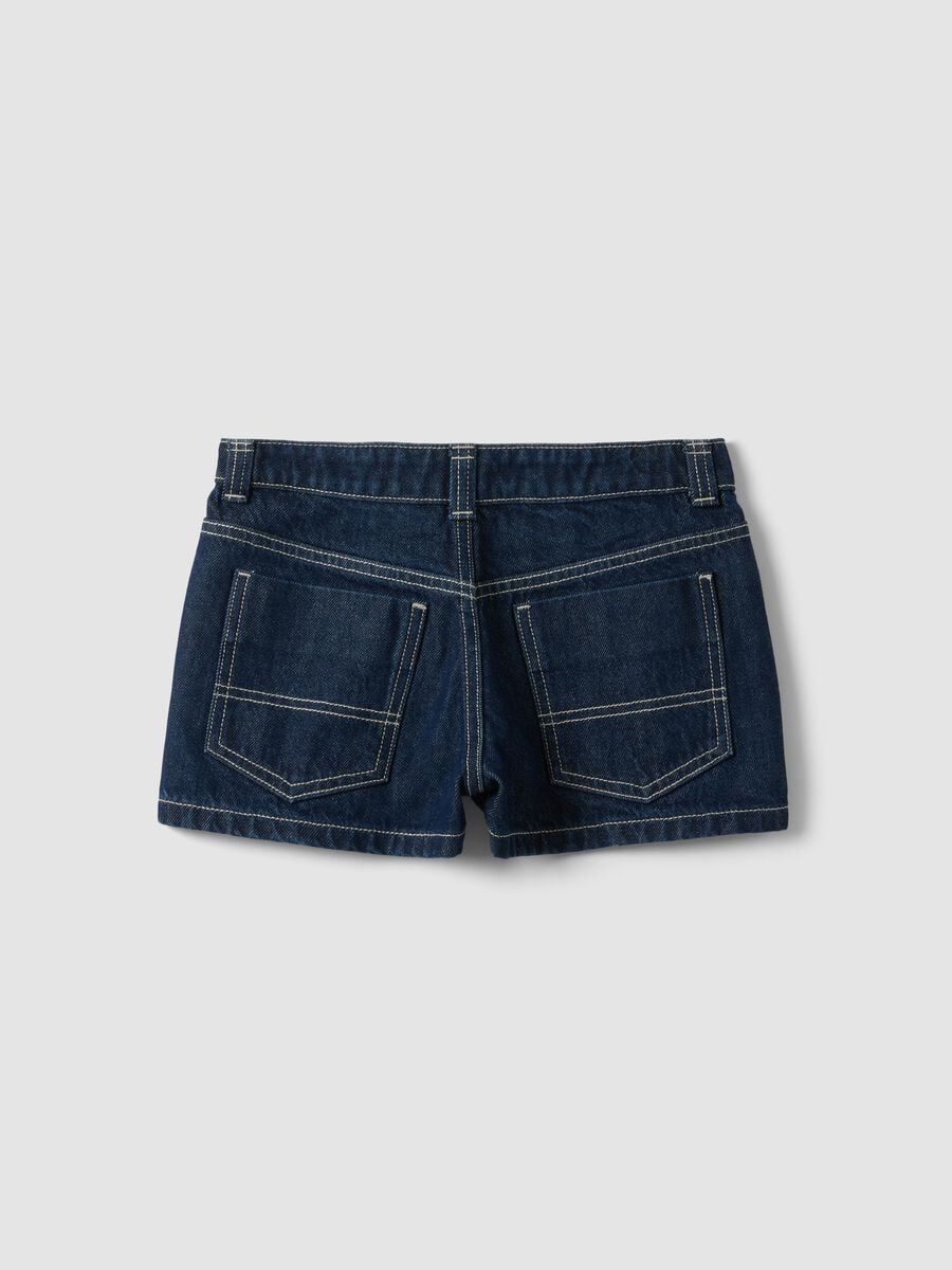 Blue pure-cotton denim shorts for girls, skater fit with studs_4