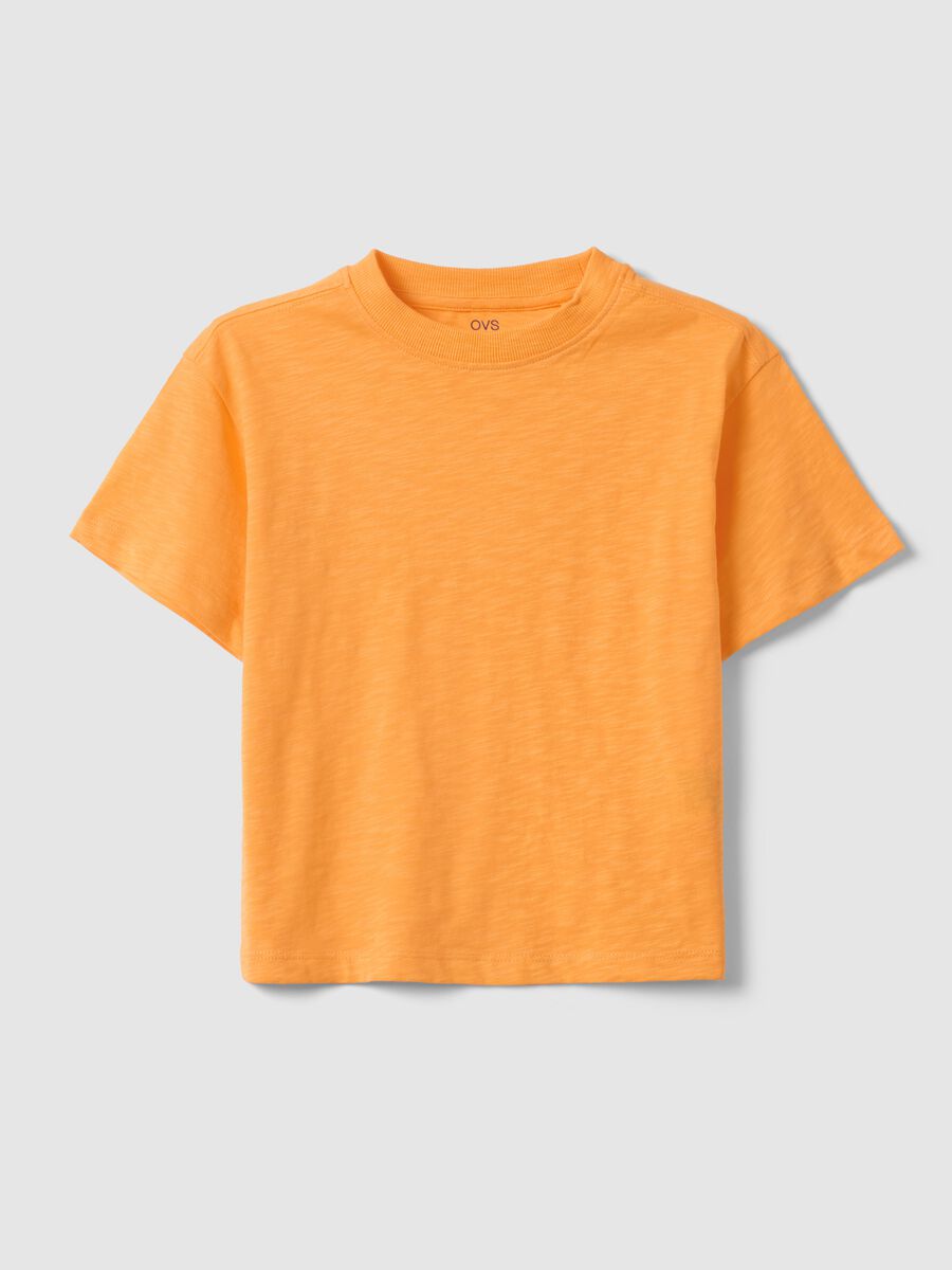 Orange crew neck pure cotton oversized fit kids t-shirt_0