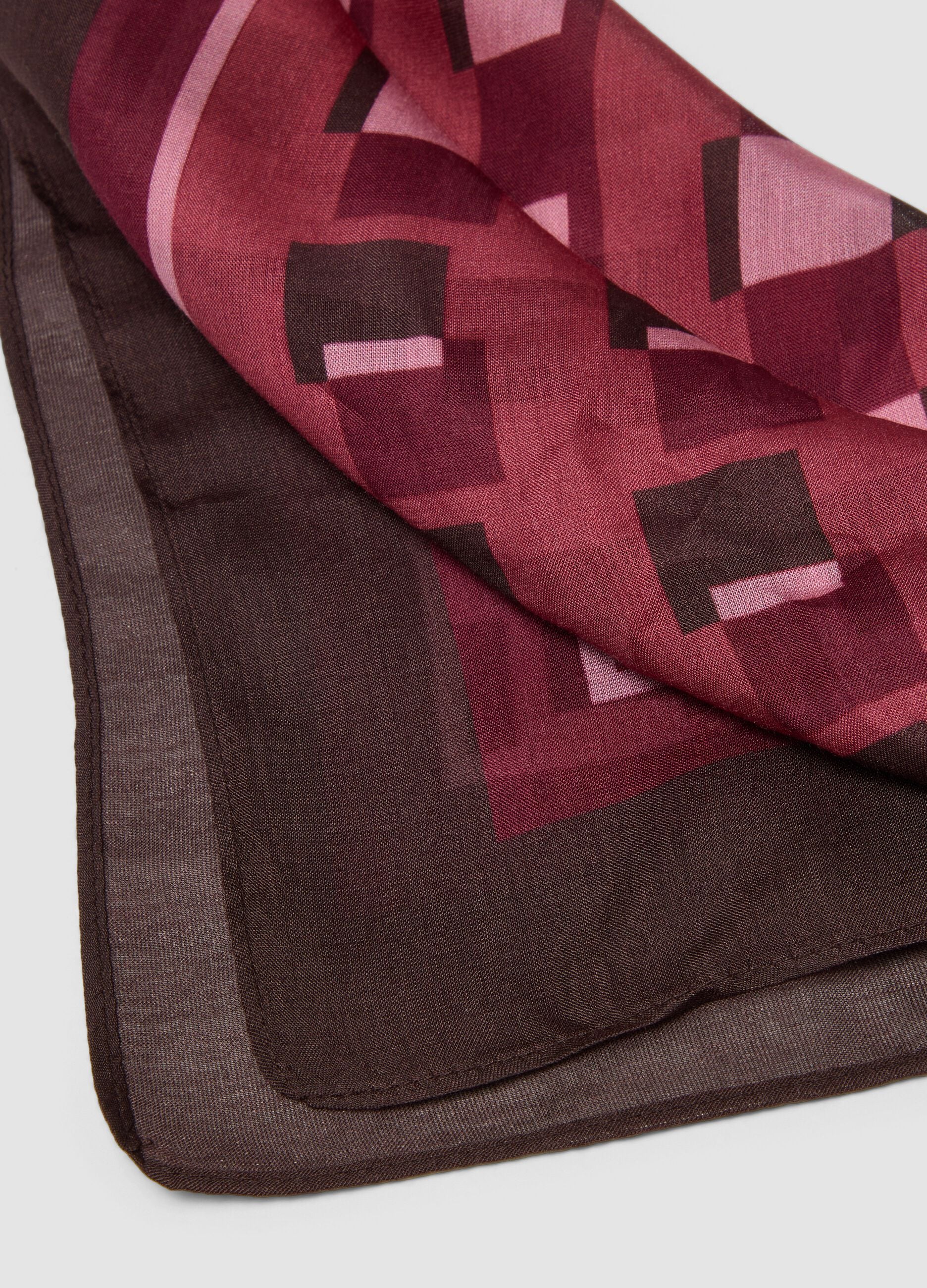 Brown modal and silk-blend scarf with geometric print