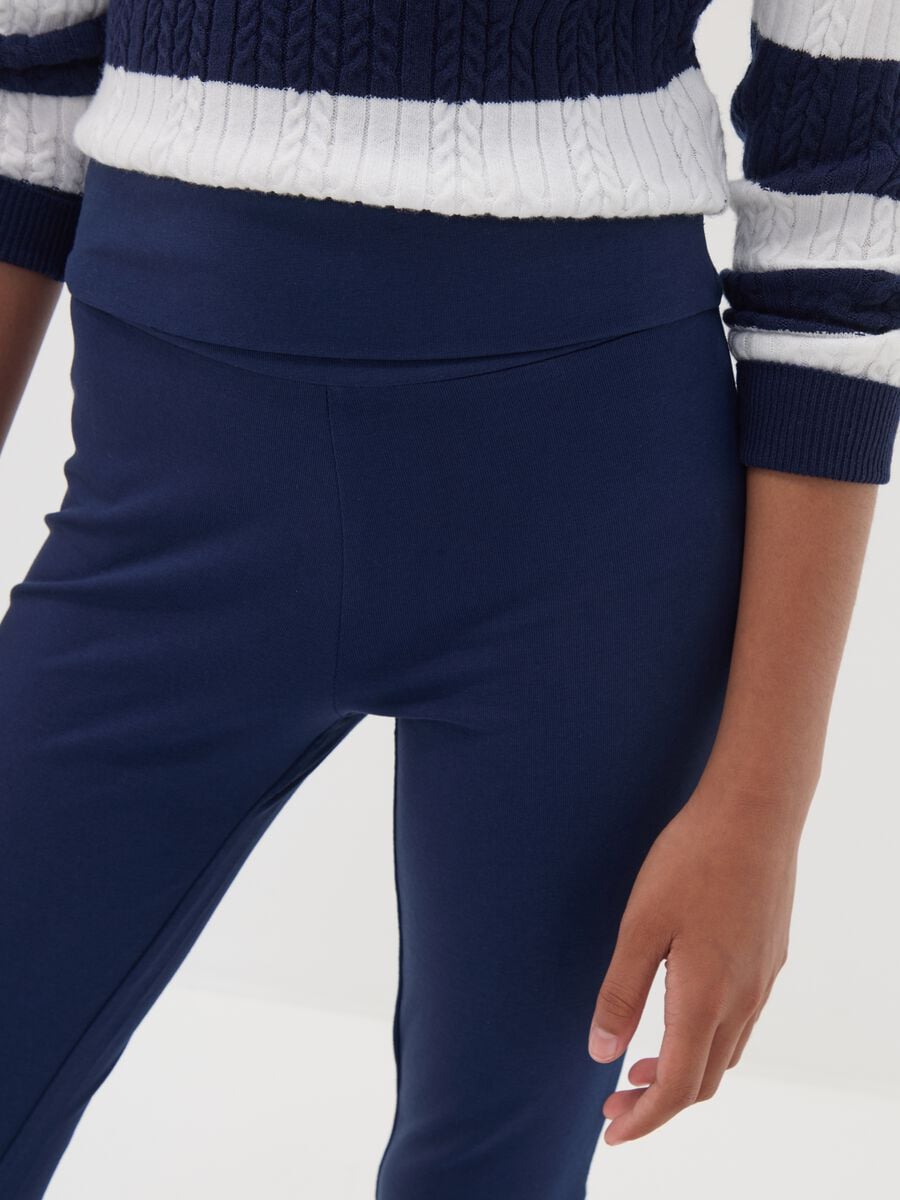 Blue flared leggings in stretch organic cotton for girls_2
