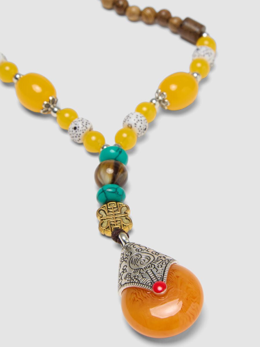 Collana marrone, gialla, arancione, grigio argento, azzurro turchese, bianco sporco e rossa_1