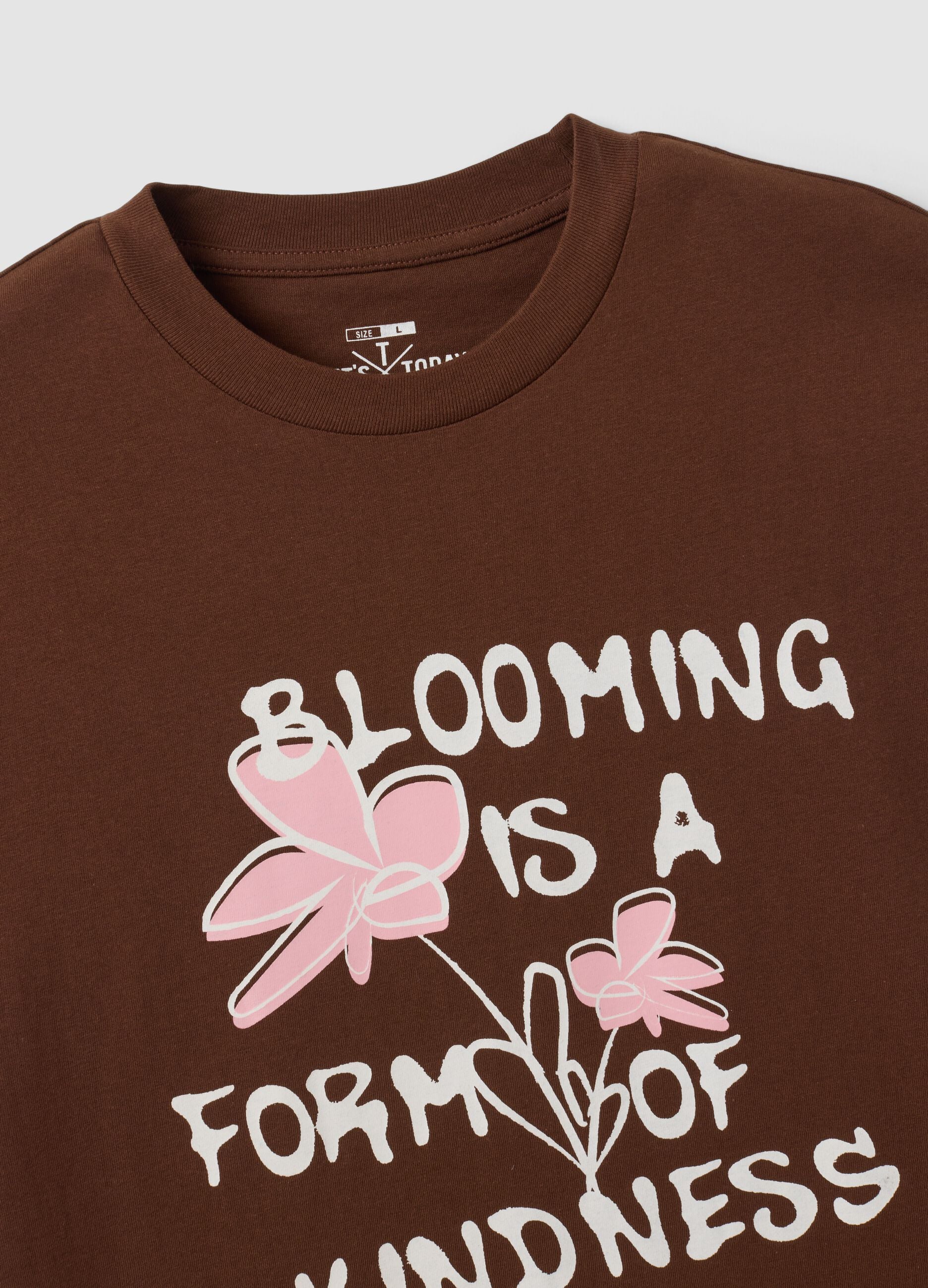 Braunes Jersey-T-Shirt aus reiner Baumwolle mit Schriftzug, Regular Fit