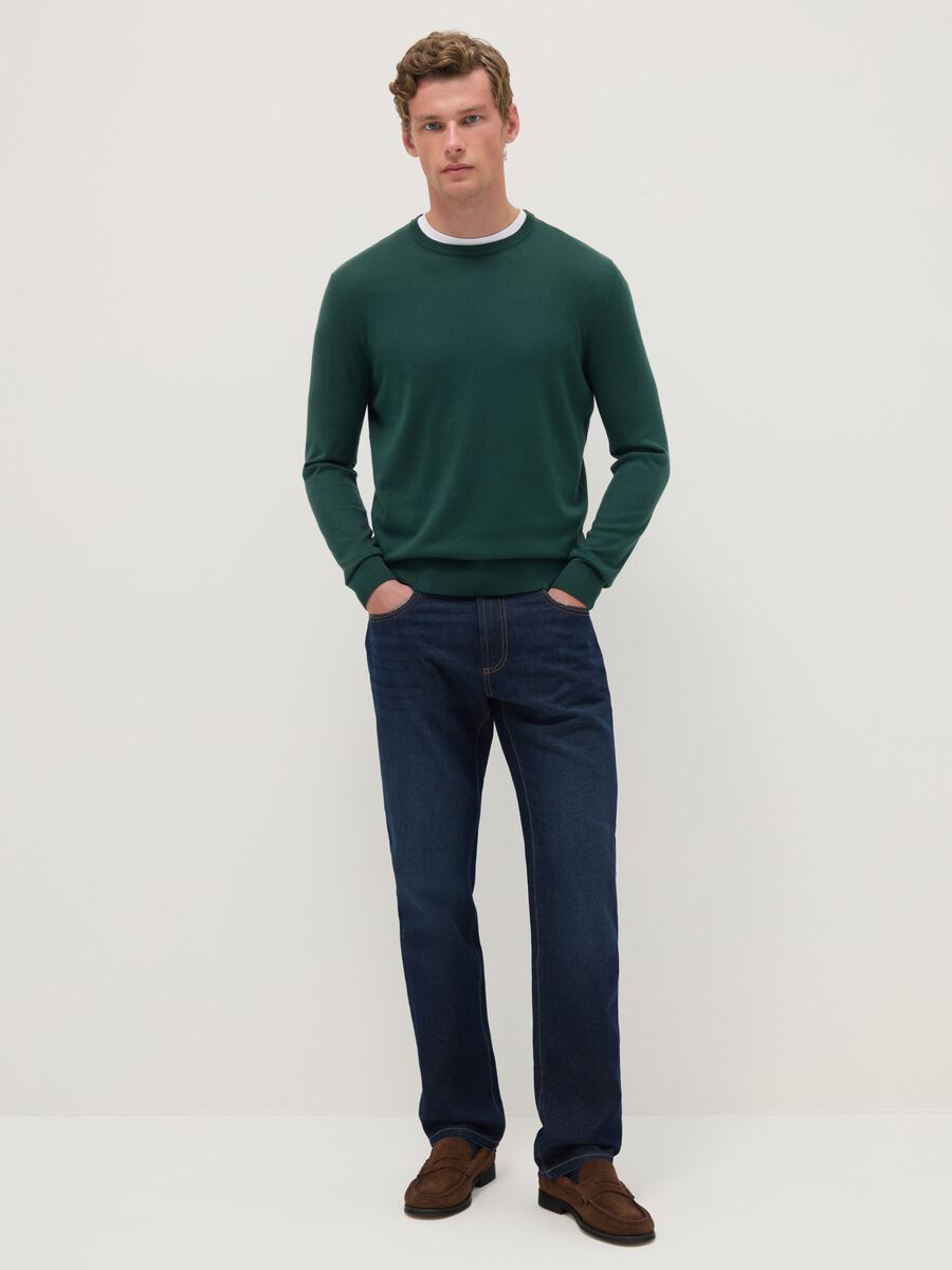 Green crewneck cotton blend pullover with regular fit_1