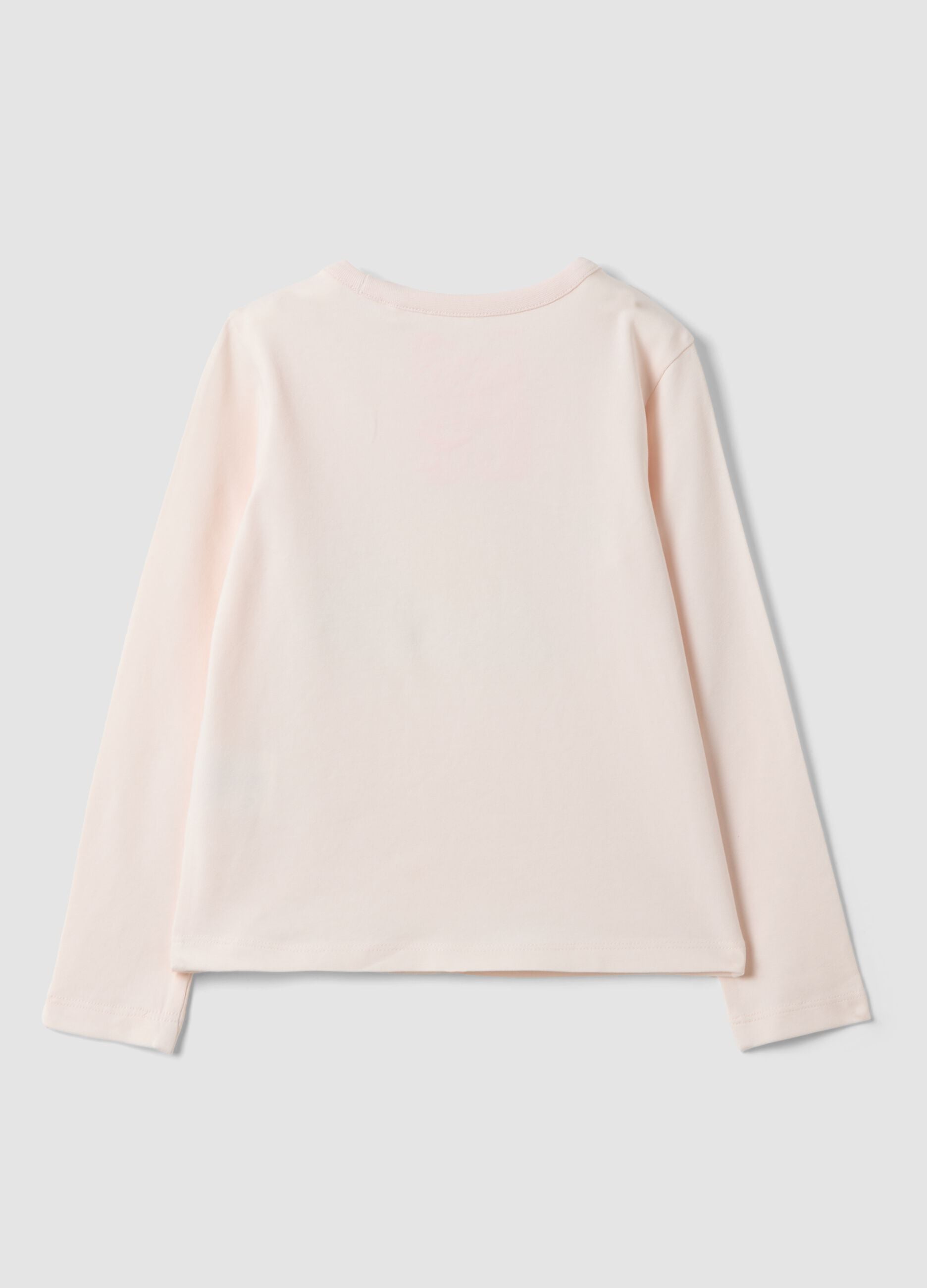 T-shirt rosa in cotone elasticizzato con stampa arcobaleno