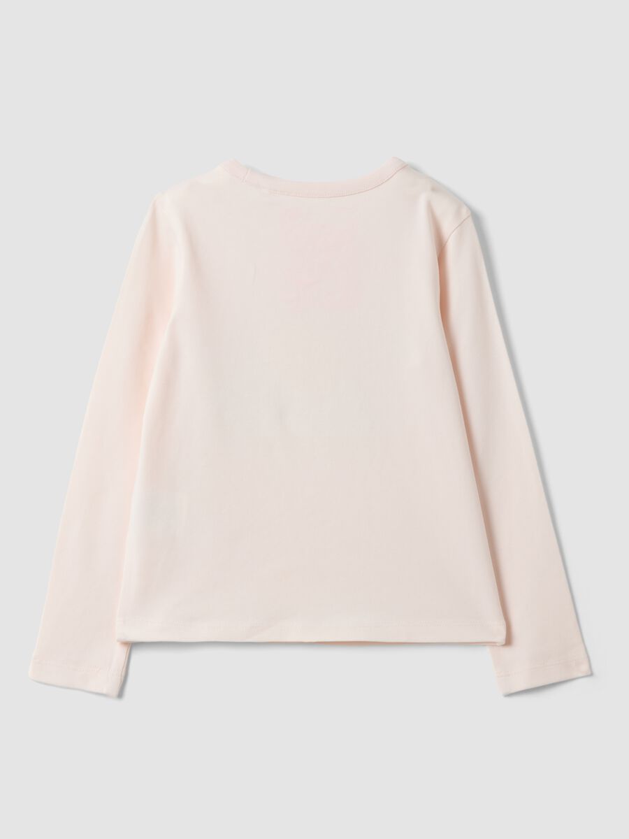T-shirt rosa in cotone elasticizzato con stampa arcobaleno_1