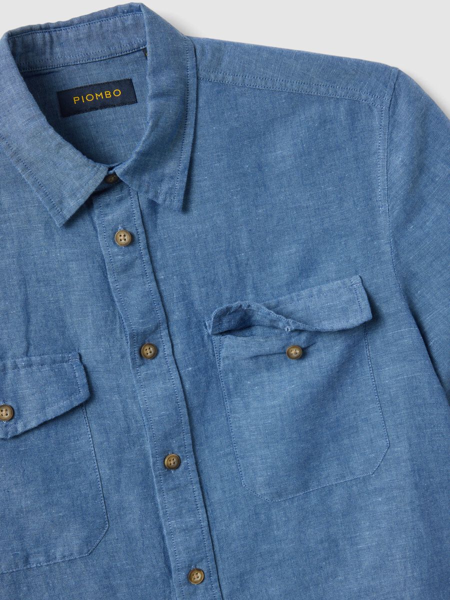 Herrenblaues Hemd aus Leinen-Baumwoll-Mischung_5