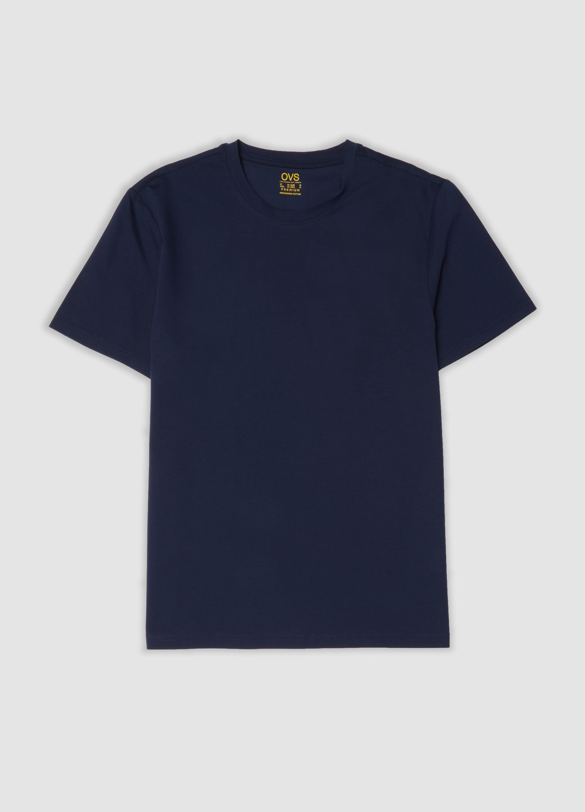 Blue crew-neck T-shirt in pure mercerised cotton