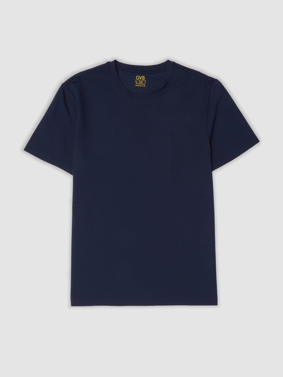Blue crew-neck T-shirt in pure mercerised cotton_0