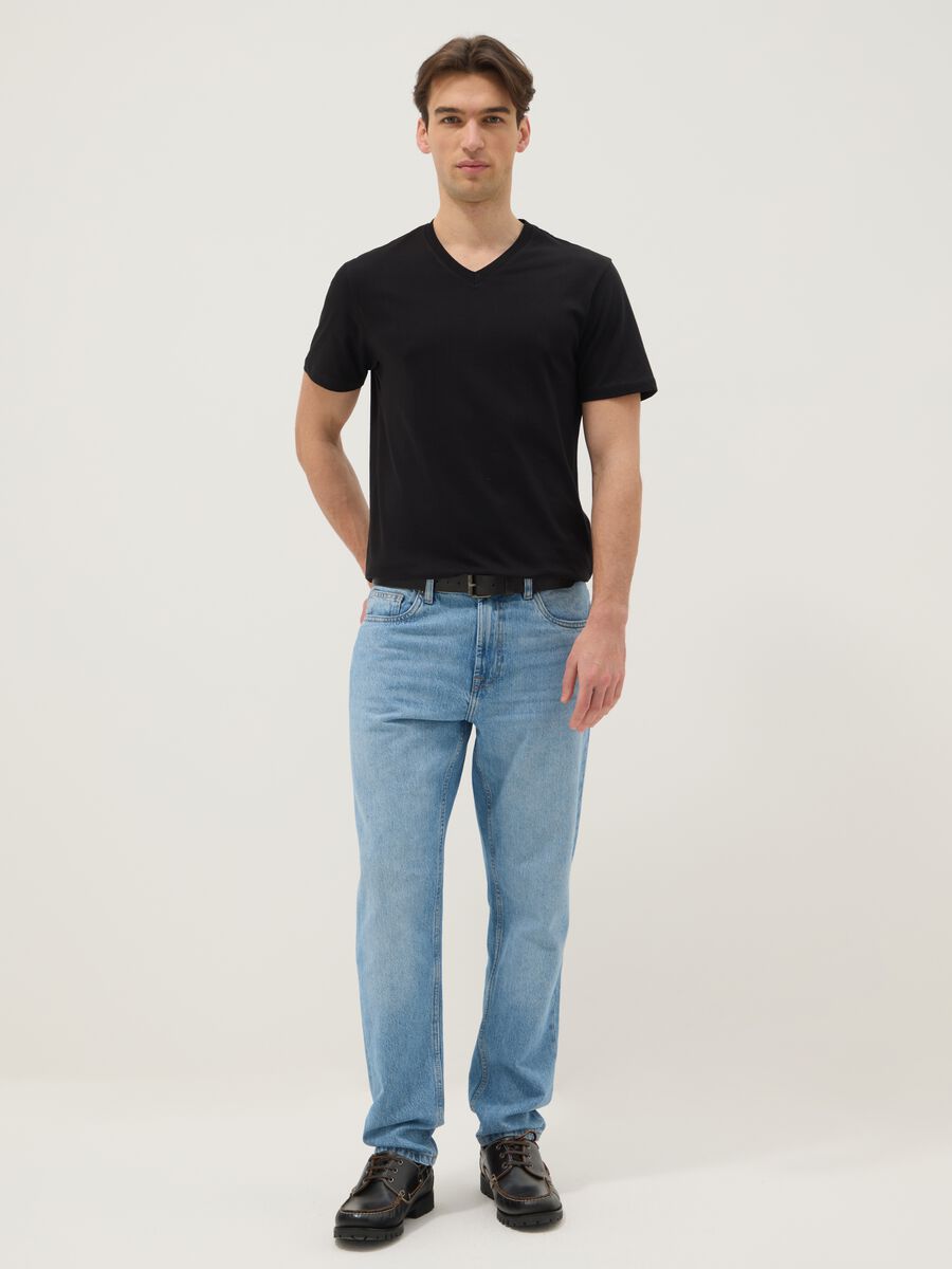 Regular fit blue pure cotton denim jeans_0