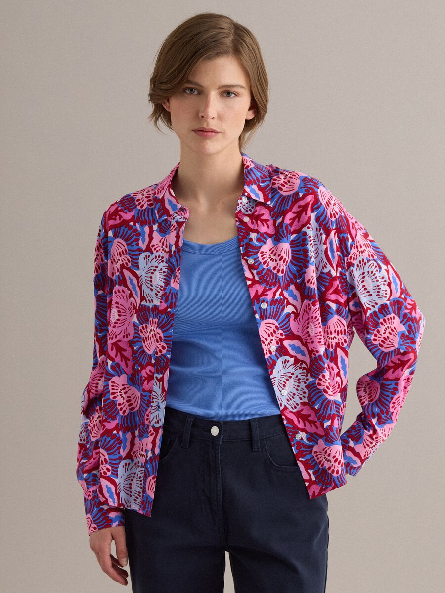 Multicolour short-sleeve pure viscose shirt_1