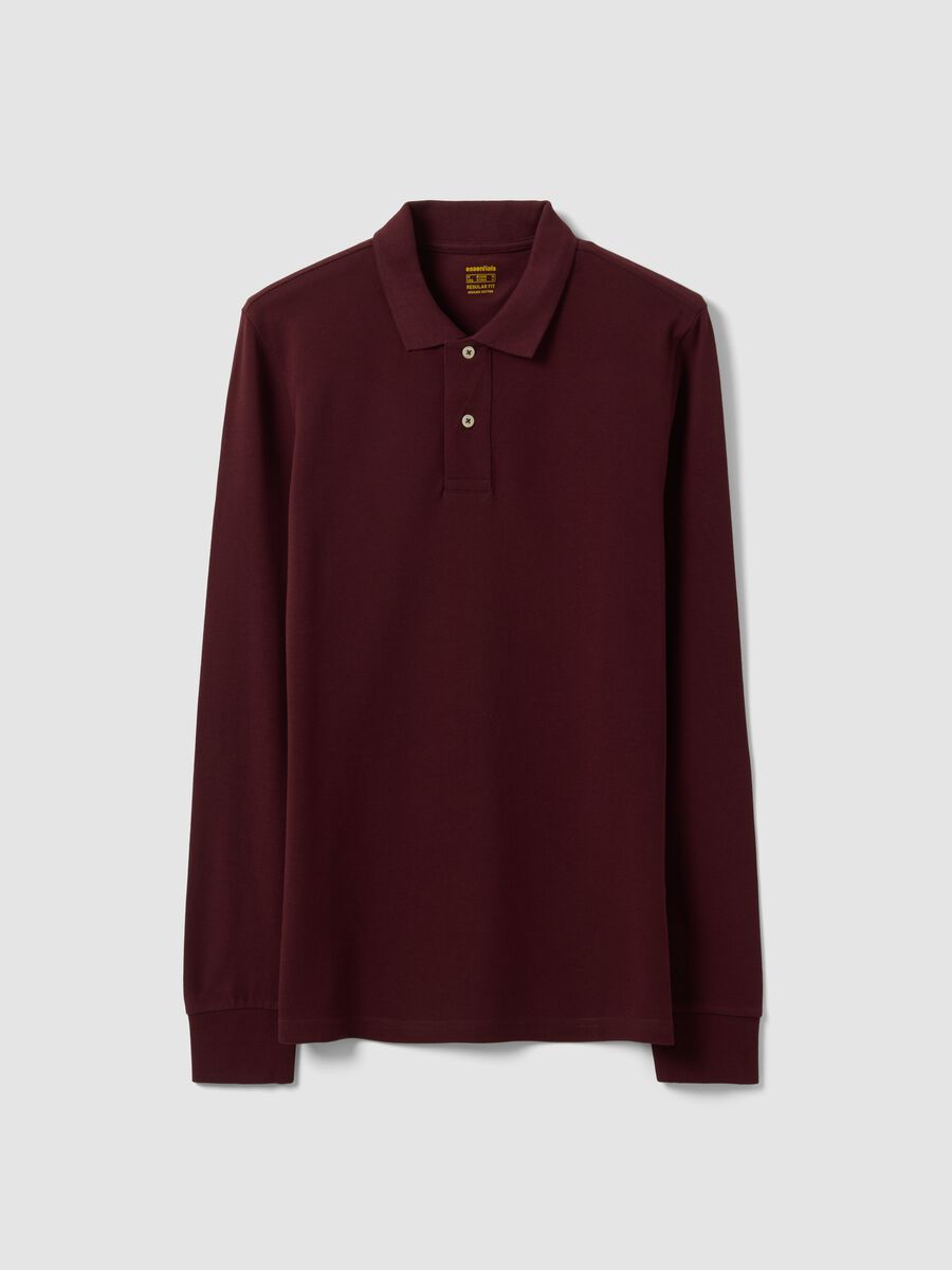 Red long-sleeve piqu&eacute; polo in pure organic cotton, regular fit_0