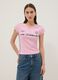Rosa Slim-Fit-T-Shirt aus reiner Baumwolle mit V-Ausschnitt und Druck_2