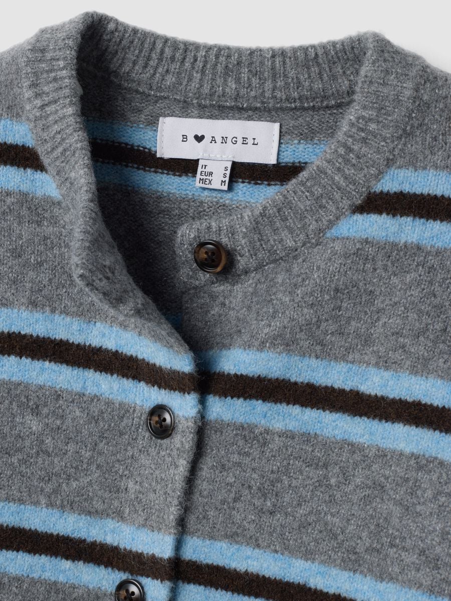 Grey striped stretch wool cardigan, regular fit_1