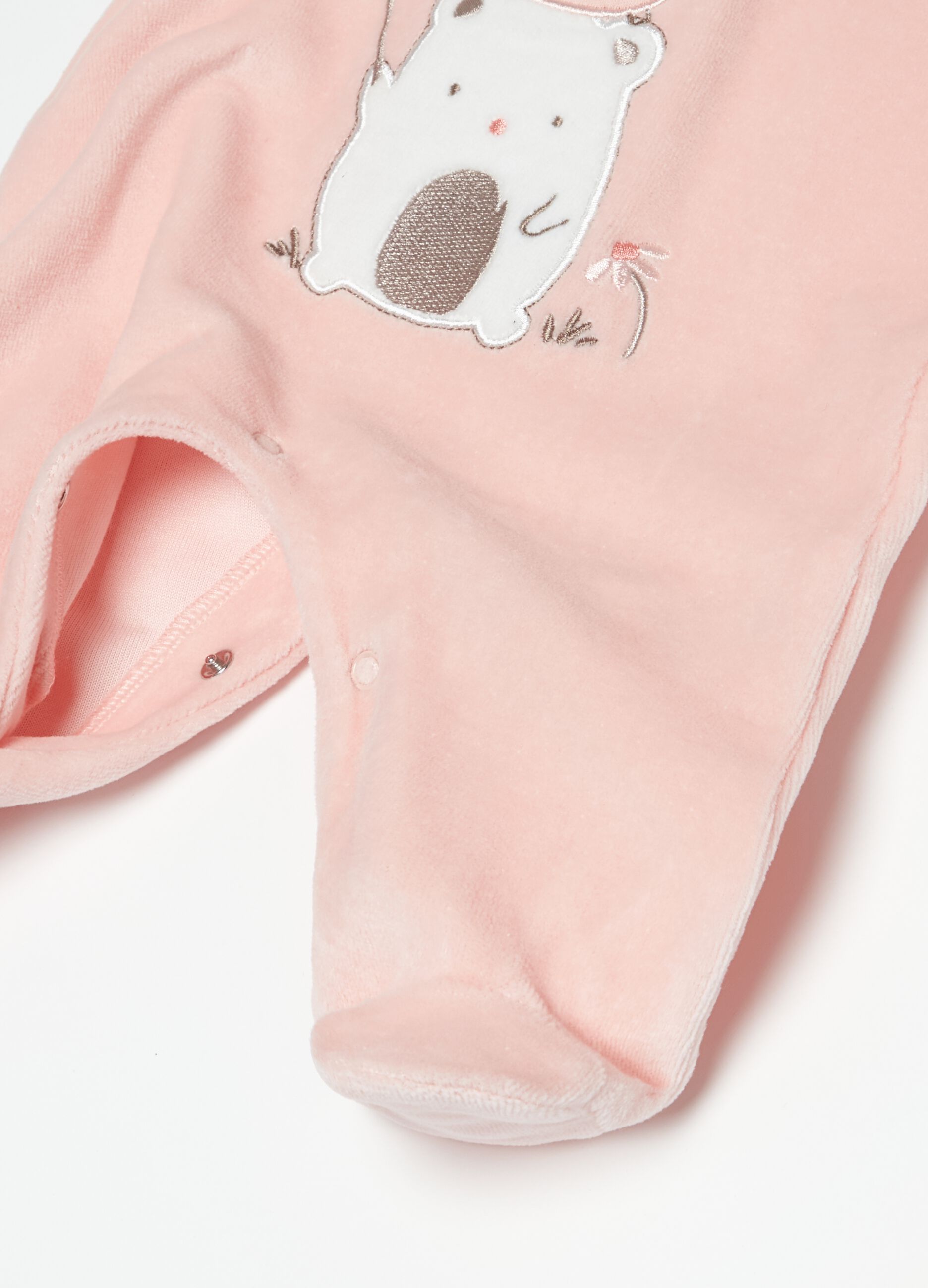 Velour onesie with animal print embroidery