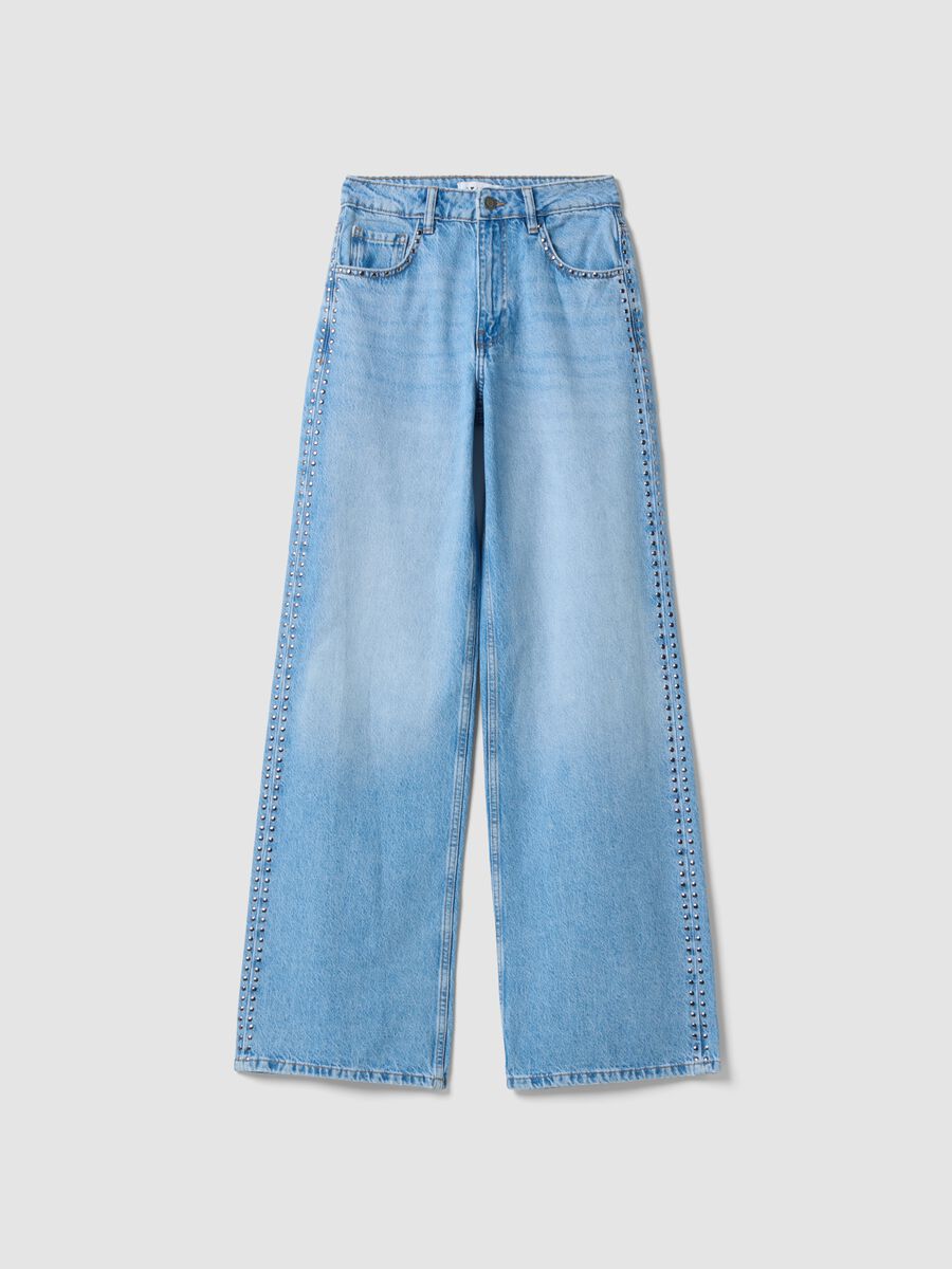 Light Blue Wide-Leg Pure Cotton Jeans_0