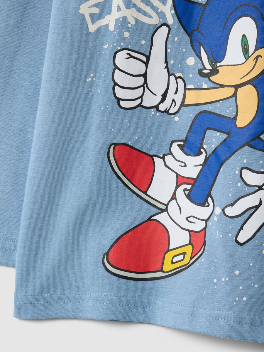 Maglietta in puro cotone azzurra da bambino regular fit con Sonic_2