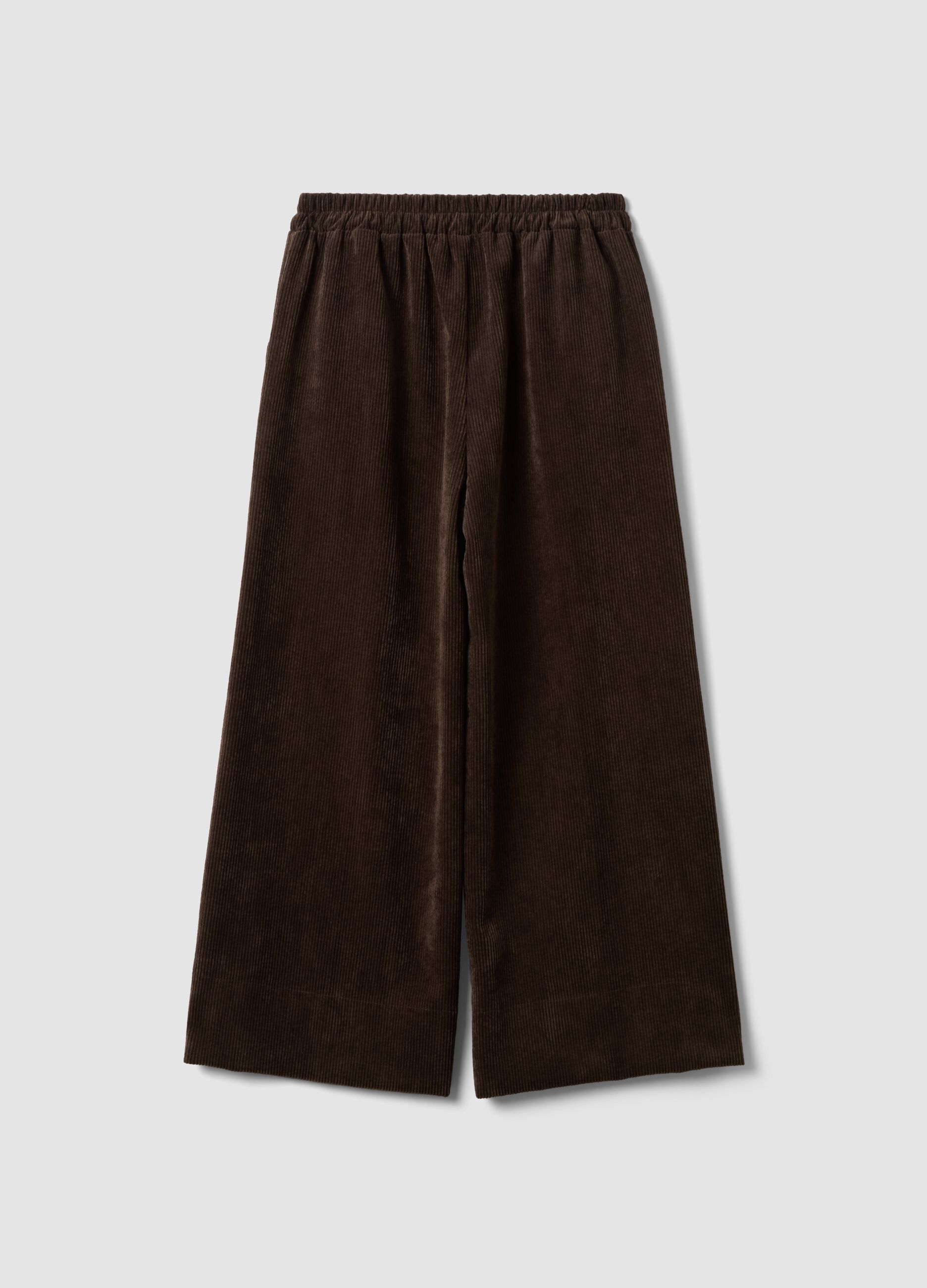 Braune weite Rippstrick-Hose aus elastischem Viskosemix, Regular Fit