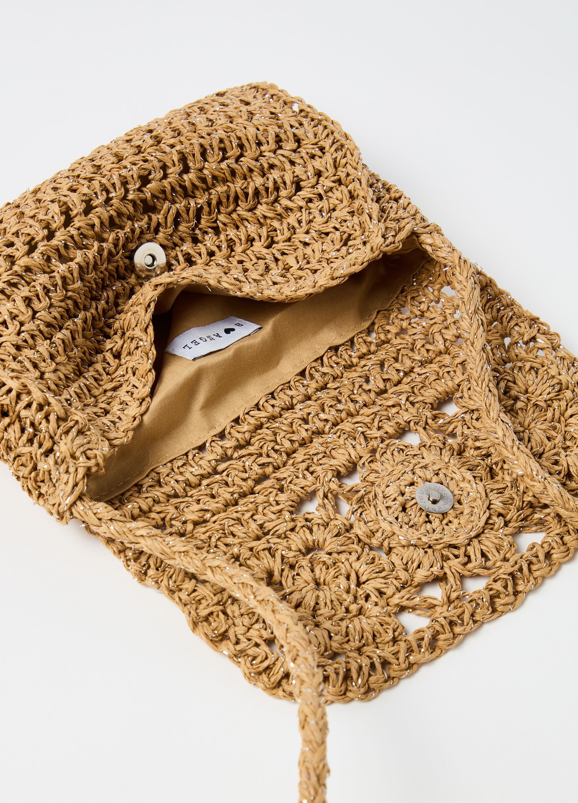 Raffia bag with crochet design